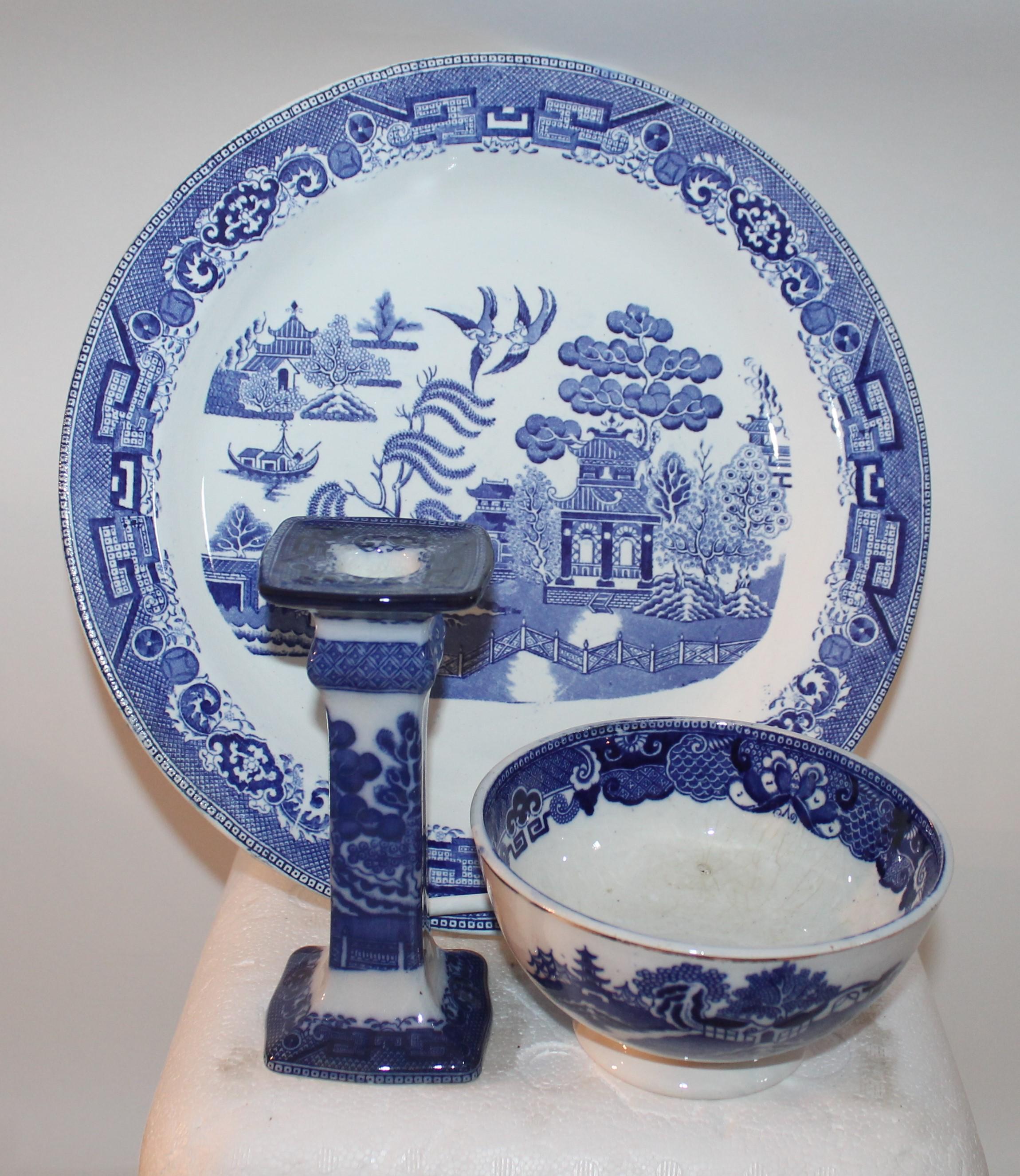 Glazed 19th-20th Century Blue Willow Collection, 9 Pcs For Sale