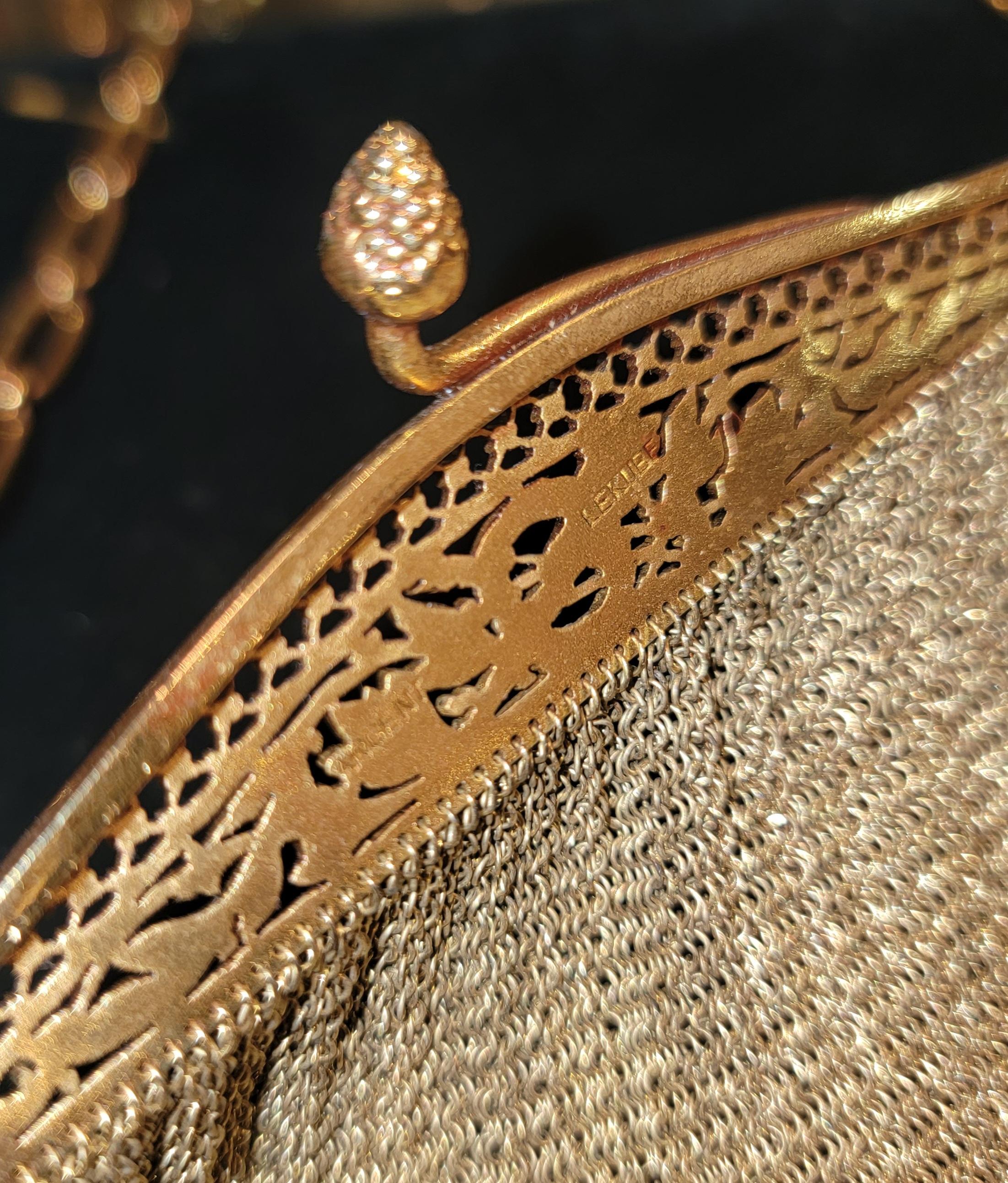 19thc 24k Gold Over Sterling Mesh Bag In Excellent Condition For Sale In Pasadena, CA