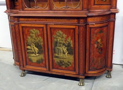 English Regency Satinwood Adams Vernis Martin Breakfront Vitrine China Cabinet