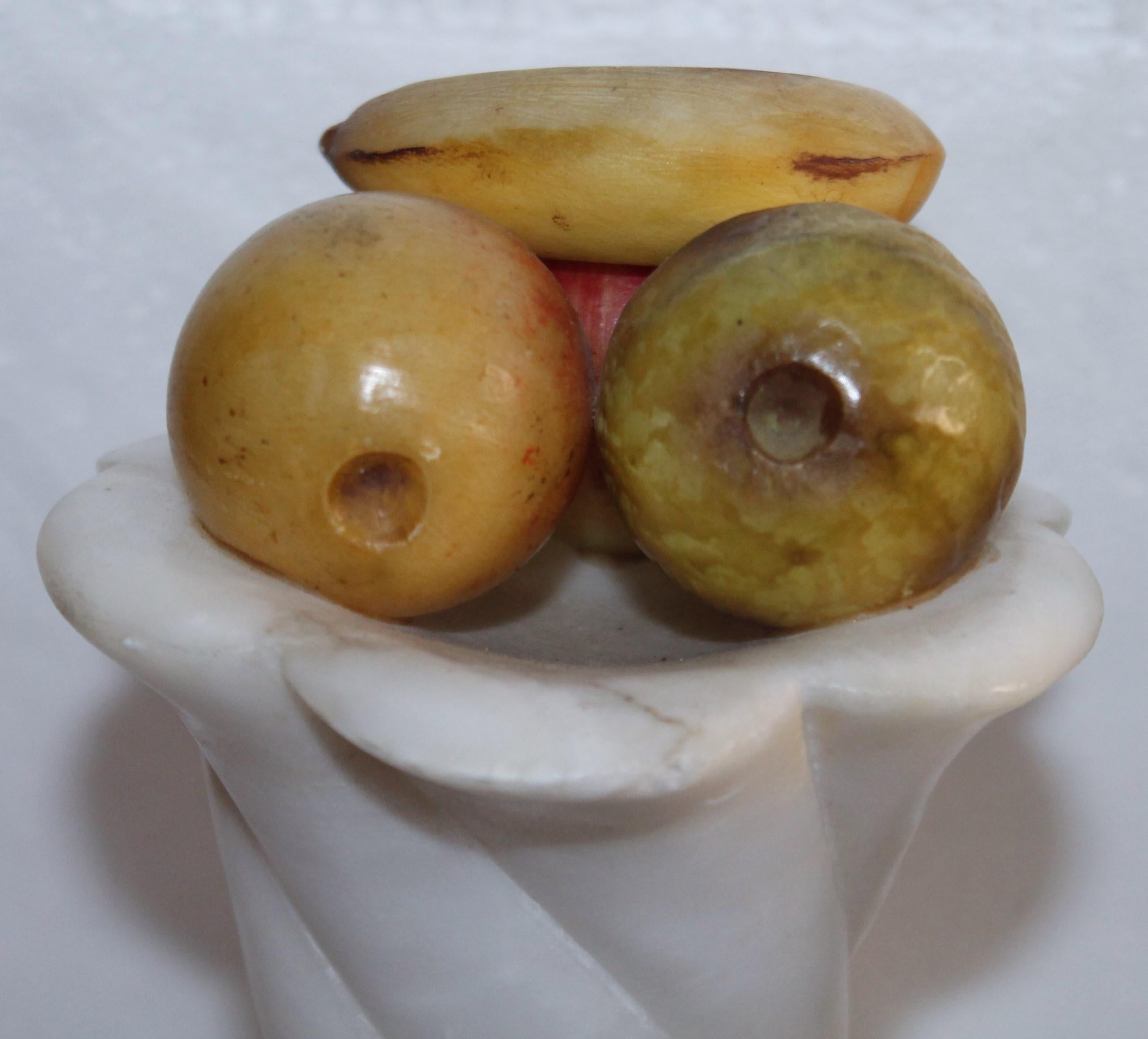 19th Century Alabaster Cornucopia Bookends with Painted Mini Fruit In Good Condition In Los Angeles, CA