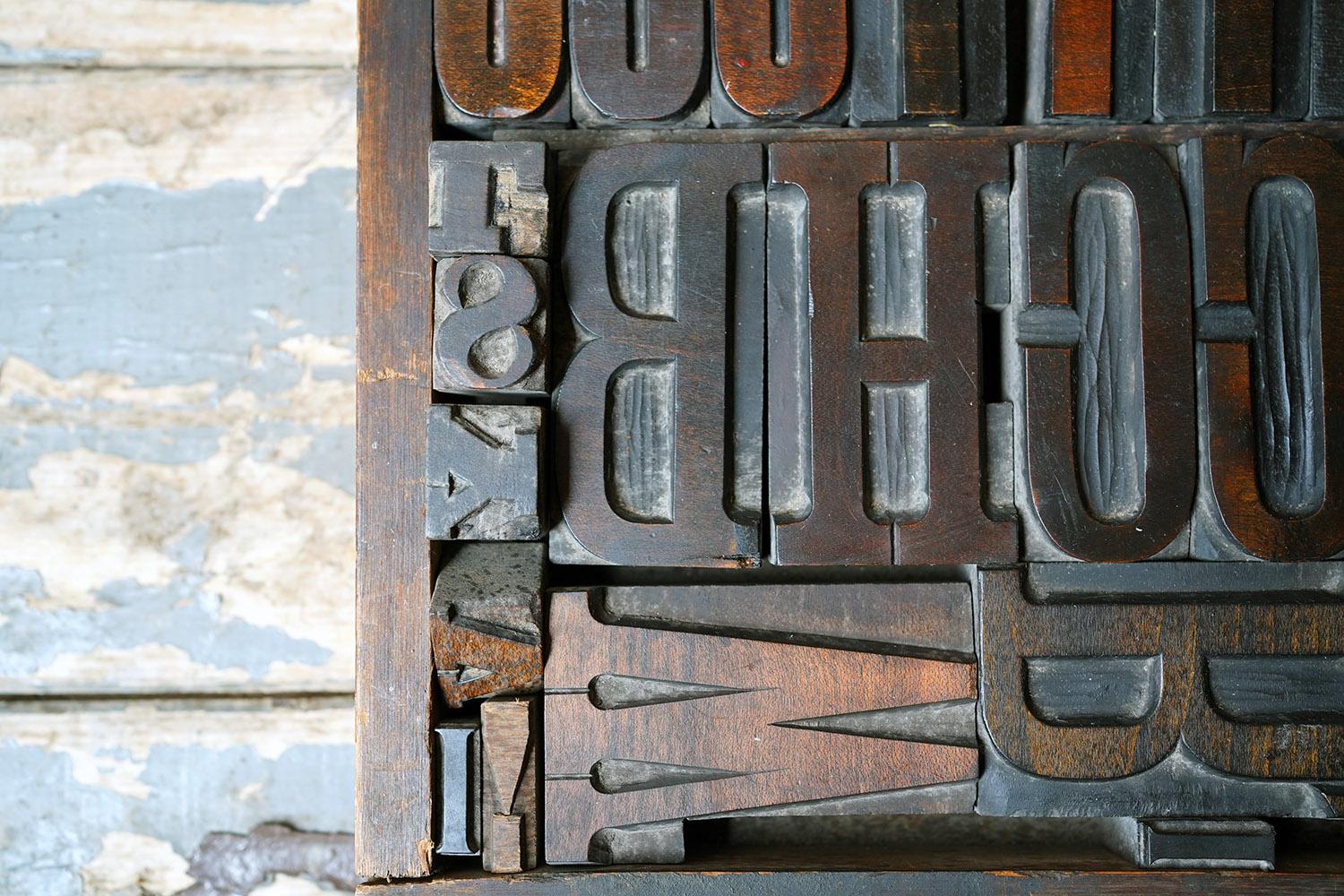 Late 19th Century 19thC Alphabet Tray of Wooden Letterpress Printing Blocks c.1895 For Sale
