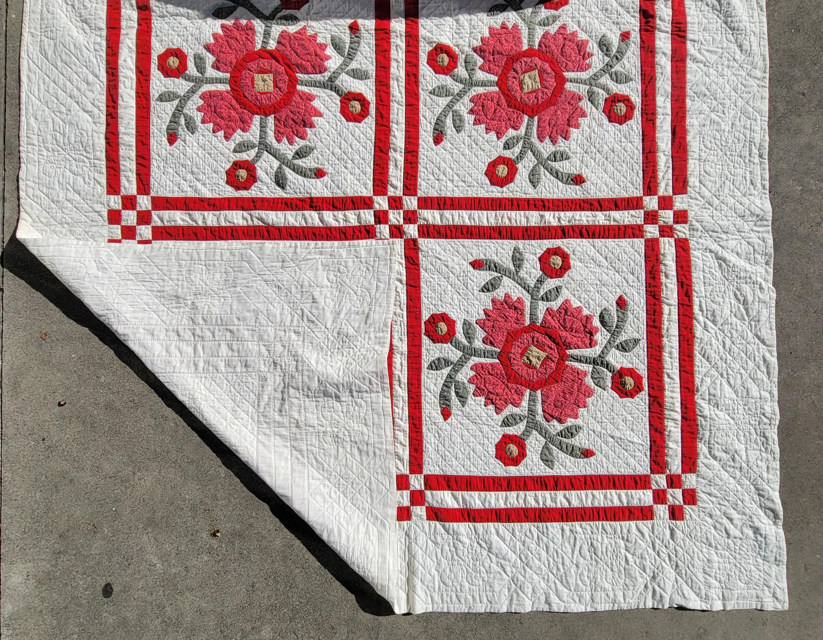 19Thc applique quilt with fine detailed work and fine piecework. The outer borders are amazing.