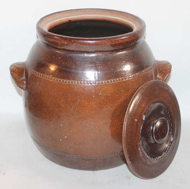 19th Century Amazing Pottery Bean Pot with Handles at 1stDibs
