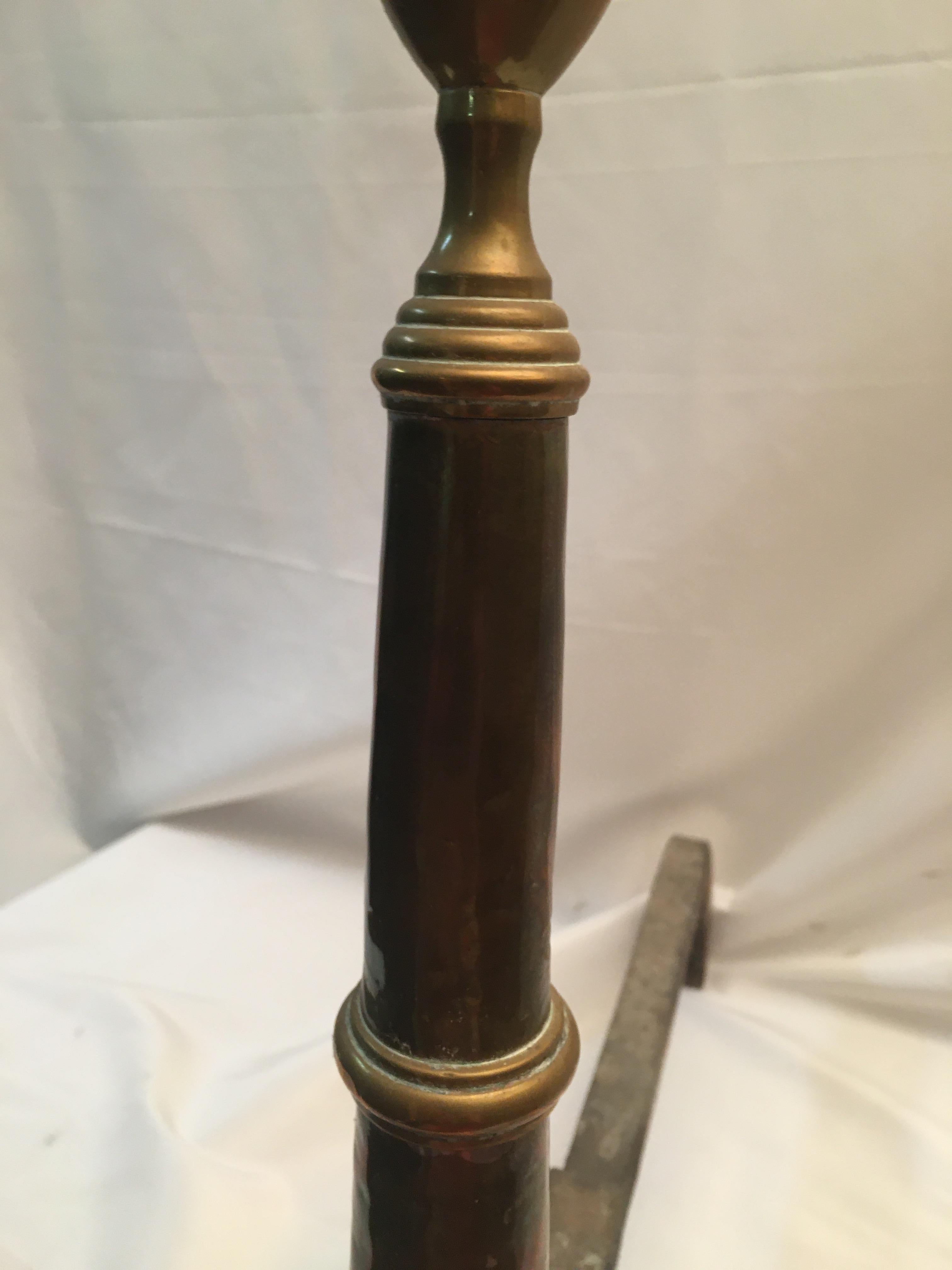 19thc American Classical Tall Brass Andiron Firedog Pair For Sale 2