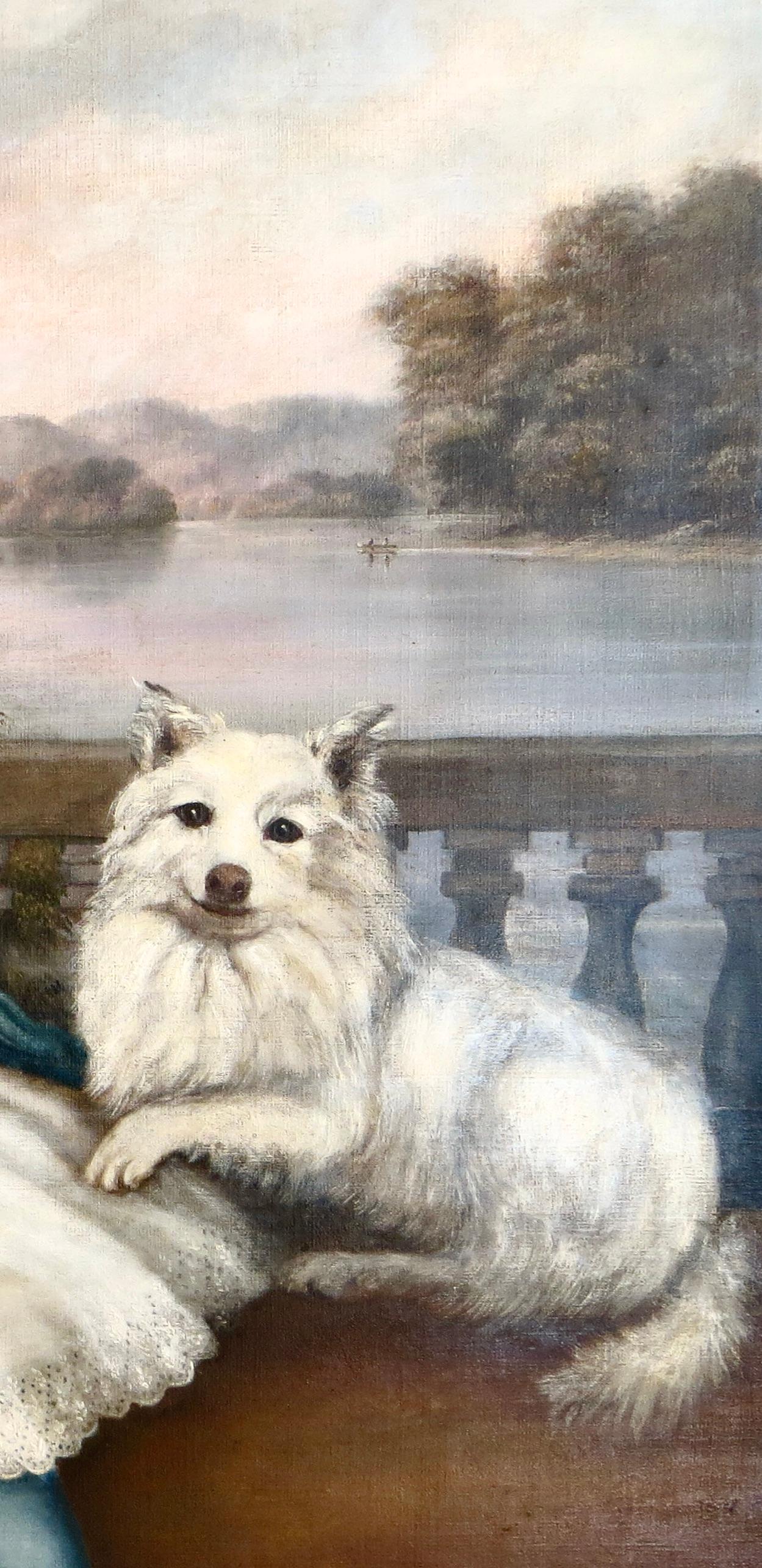 Early 19th Century 19thC American Folk Art Portrait Painting Of A Young Girl Seated Beside Her Dog For Sale