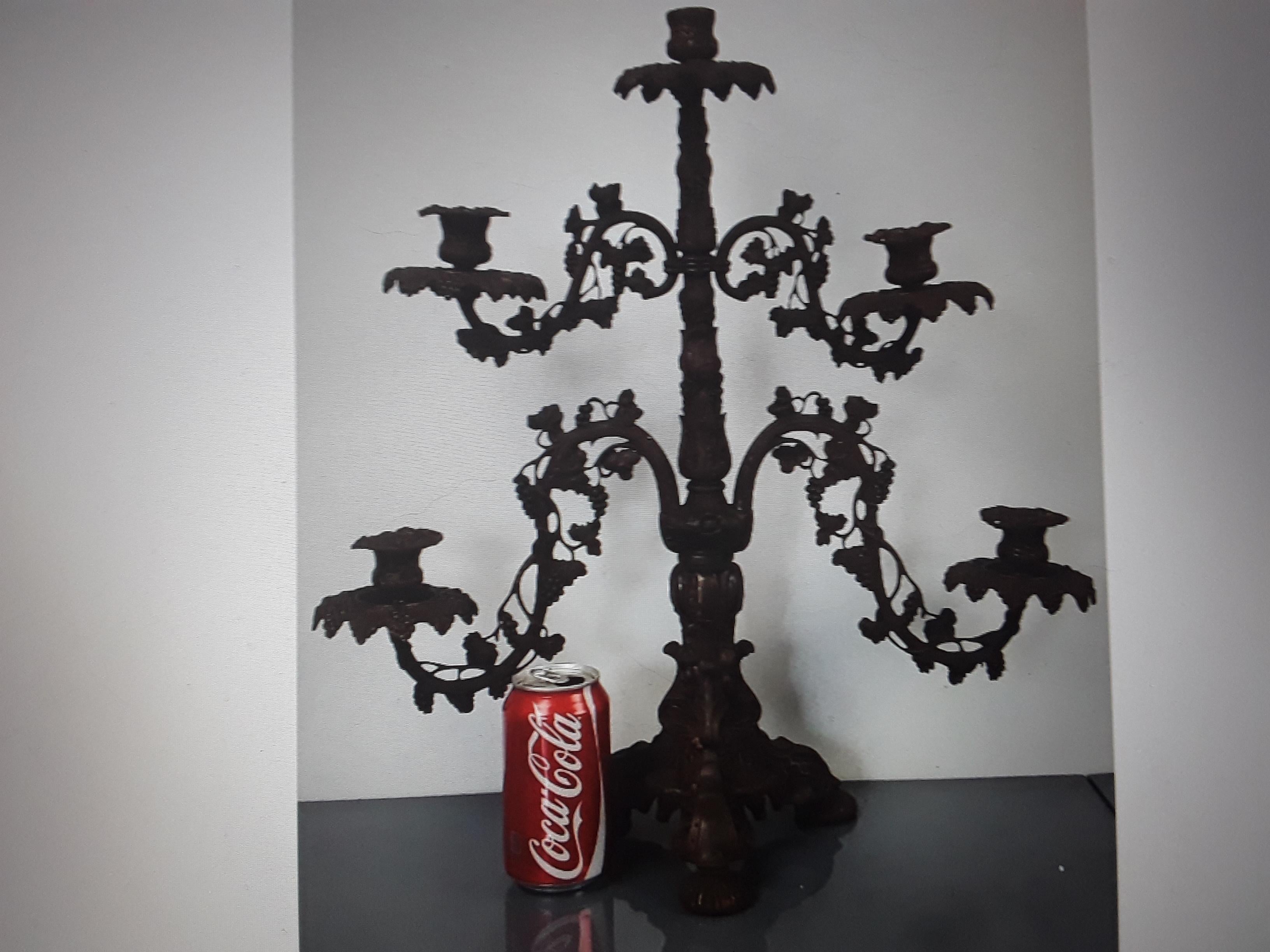19thc American Large American Made Grape Tree w/Vines Highly Detailed Candelabra For Sale 6