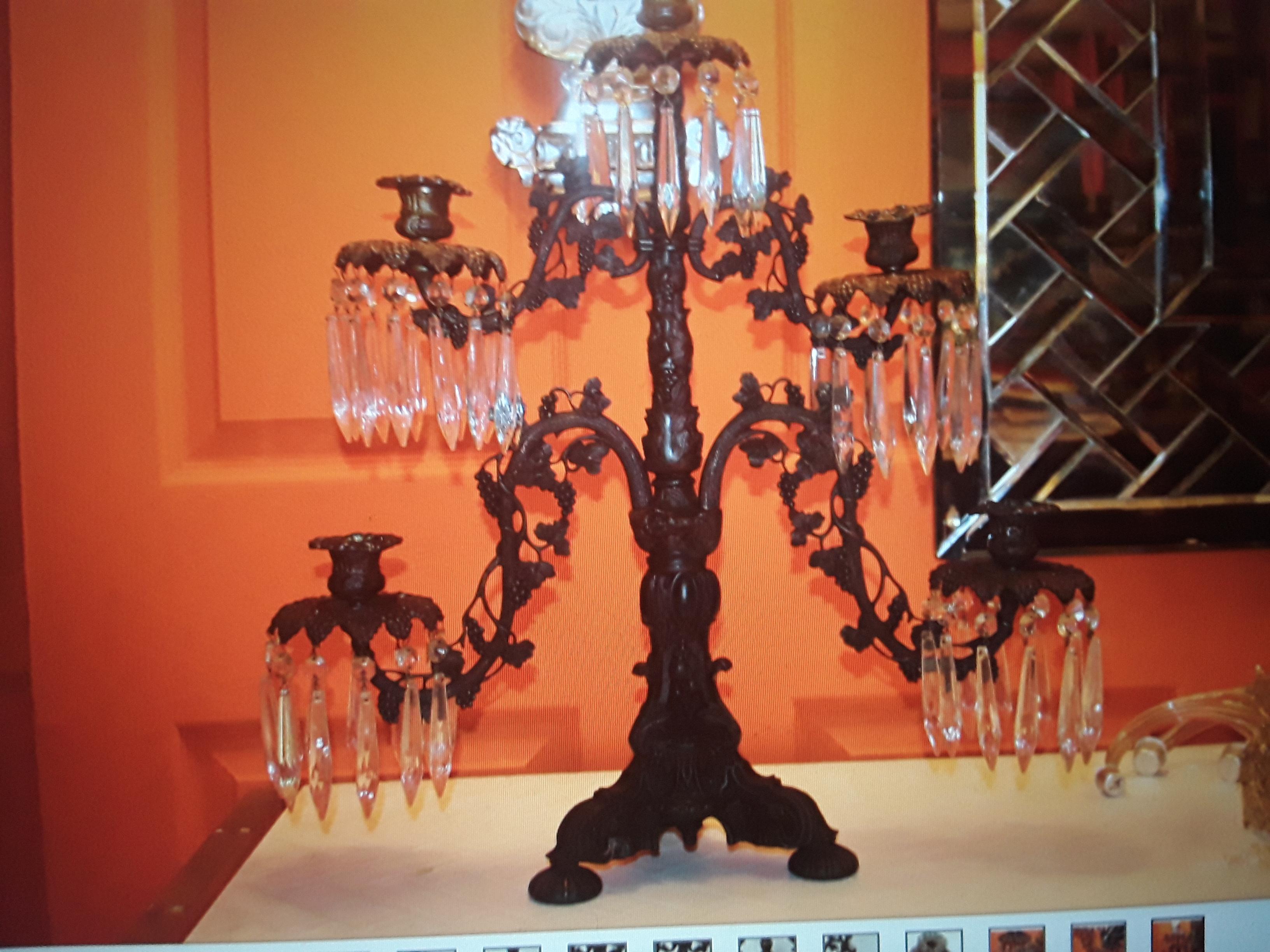 Early 19thc American Manufactured Large Grape Tree with Vines Candelabra. With Aurora Borealis Crystal [not red like it looks in pic. This is a large statement piece. Candle use.