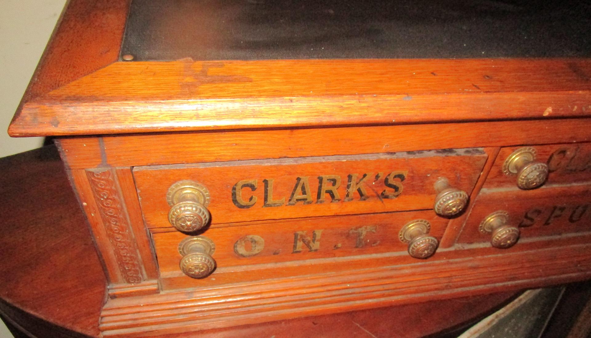 Late 19th Century 19thc American Oak Mercantile Country Store Desktop Clark's Spool Cabinet