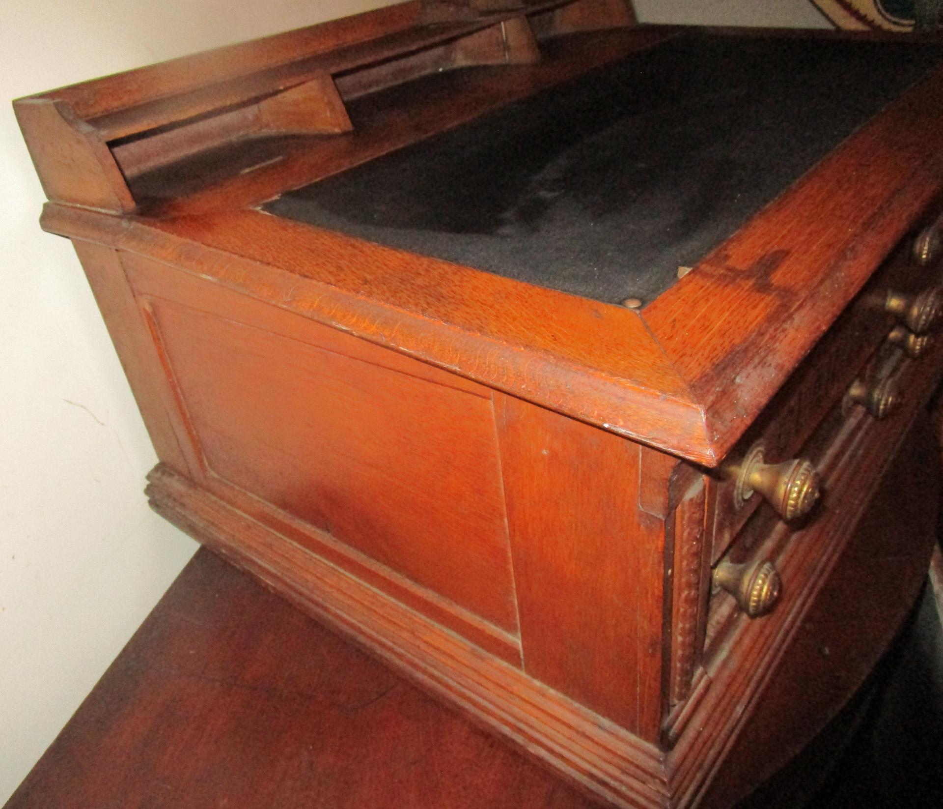 Brass 19thc American Oak Mercantile Country Store Desktop Clark's Spool Cabinet