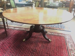 19thc American Sheraton Style Round Drop-Leaf Mahogany Dining Table