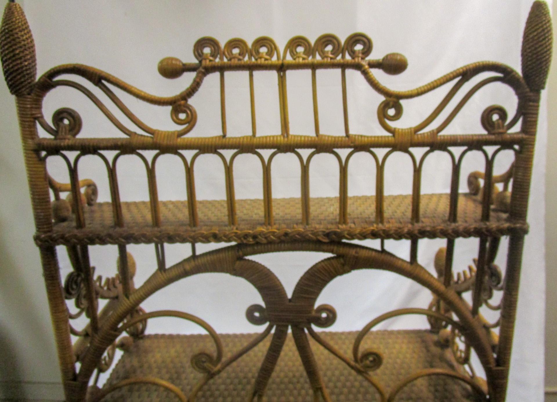 19thc American Victorian Heywood Brothers & Co. Natural Wicker Étagère 2