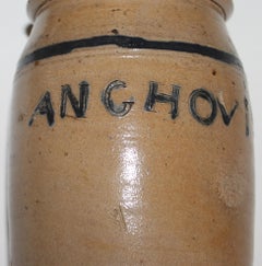 19thc Anchovis Crock with Blue Lettering