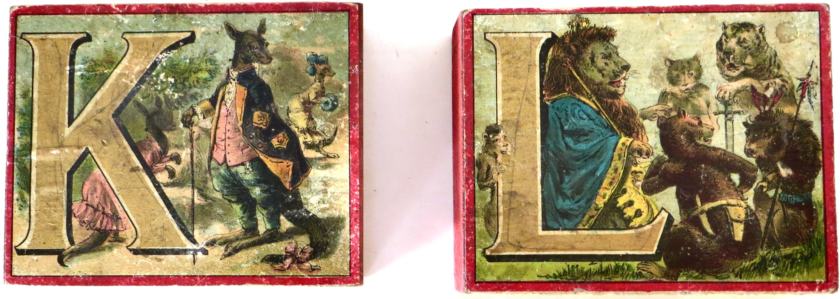 Alphabet lithographié à thème animalier du 19e siècle pour enfants 