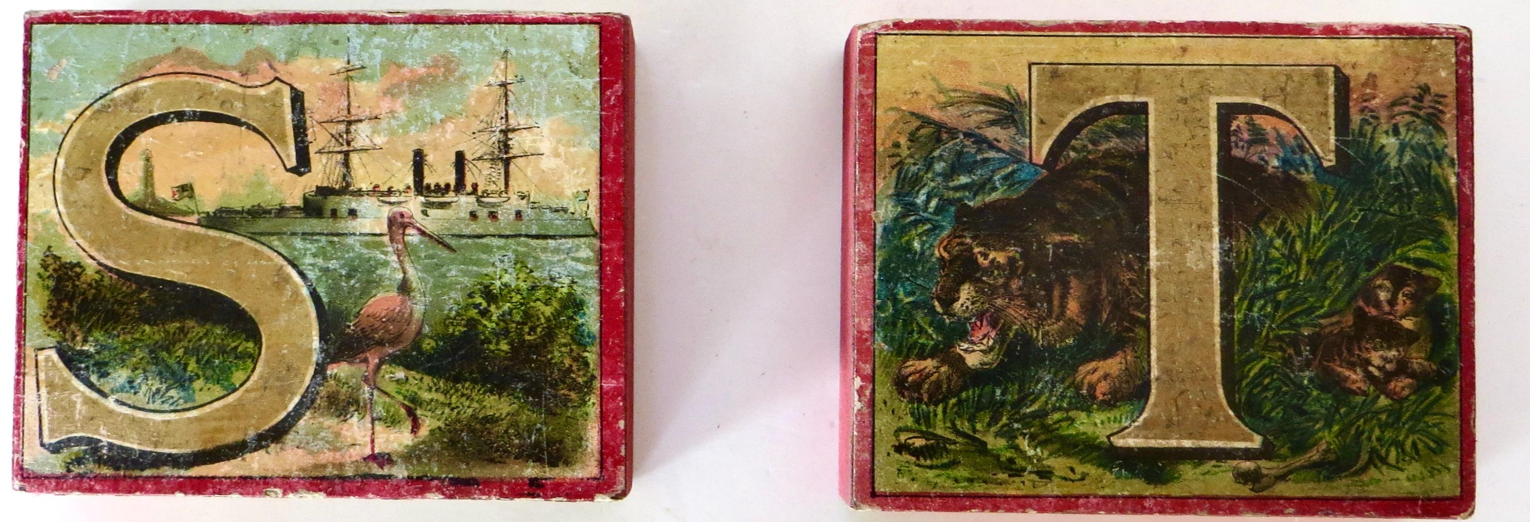 Alphabet lithographié à thème animalier du 19e siècle pour enfants 