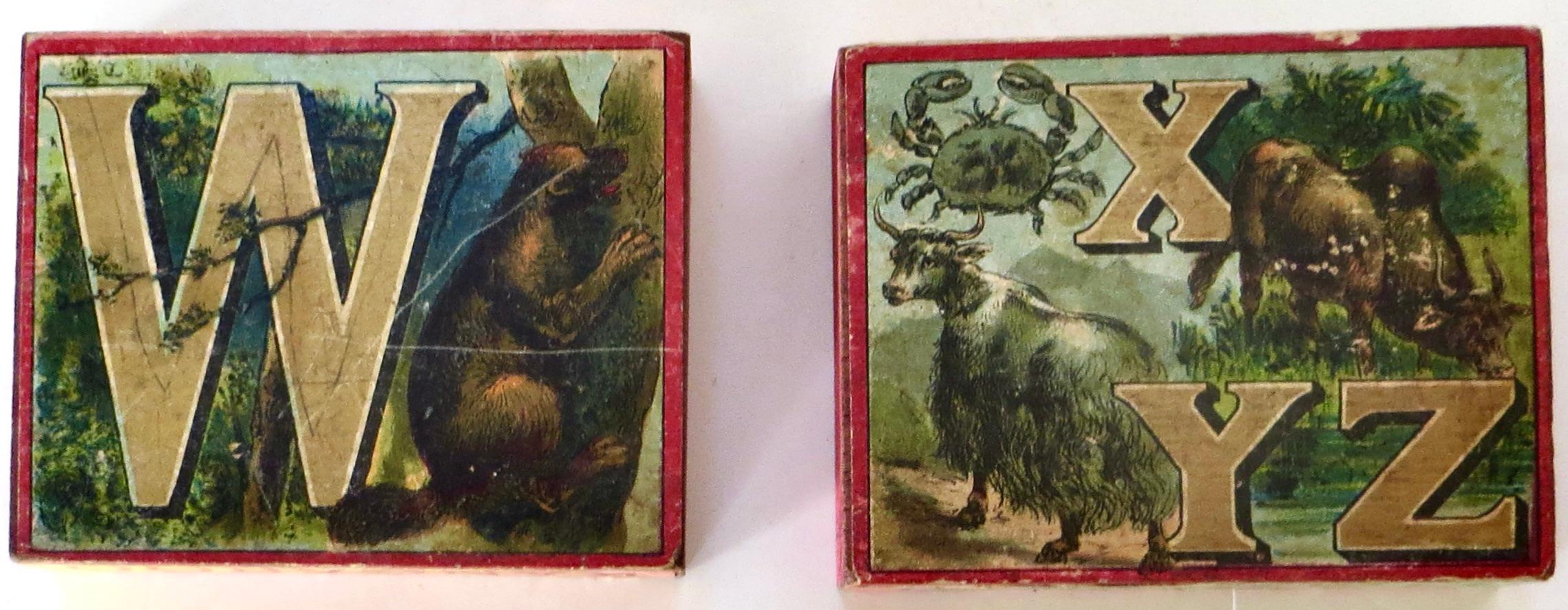 Alphabet lithographié à thème animalier du 19e siècle pour enfants 