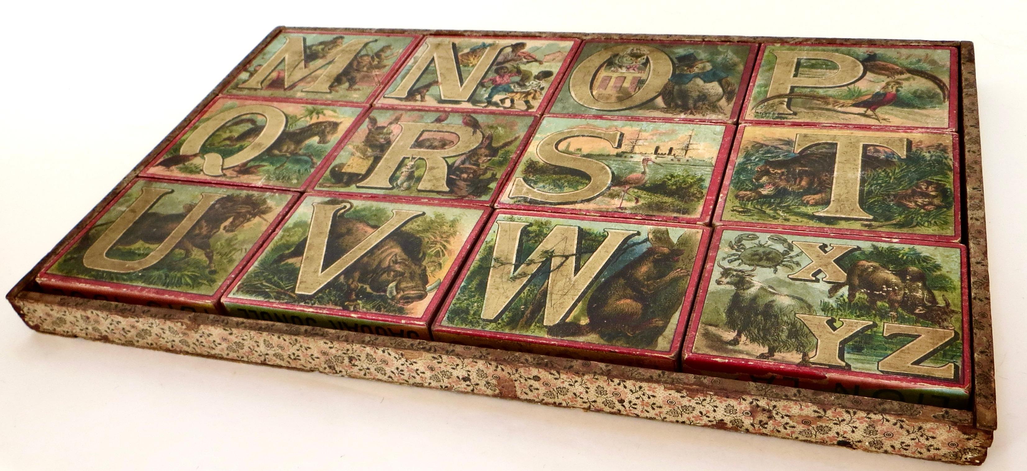 Alphabet lithographié à thème animalier du 19e siècle pour enfants 