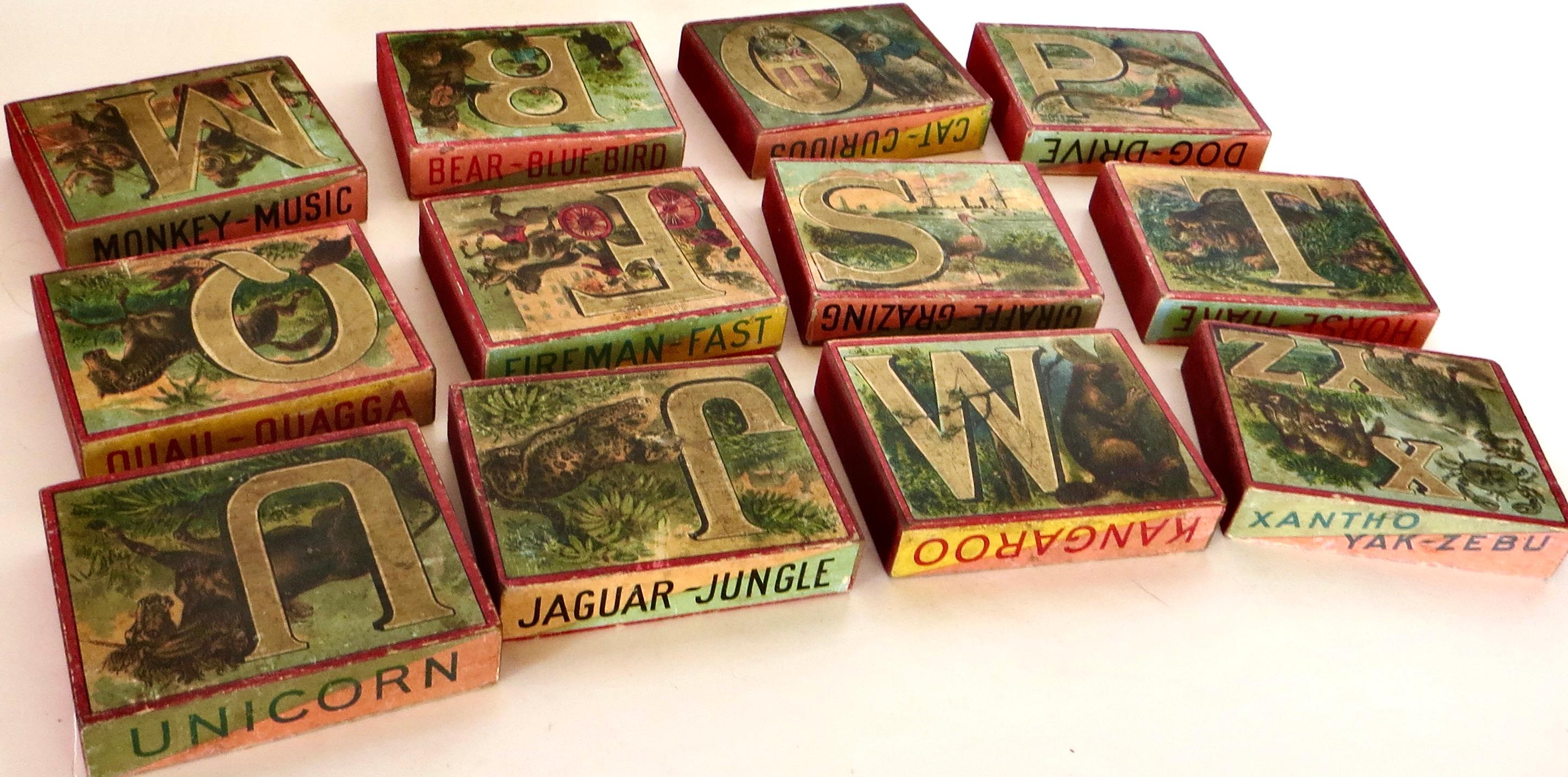 Artisanat Alphabet lithographié à thème animalier du 19e siècle pour enfants 