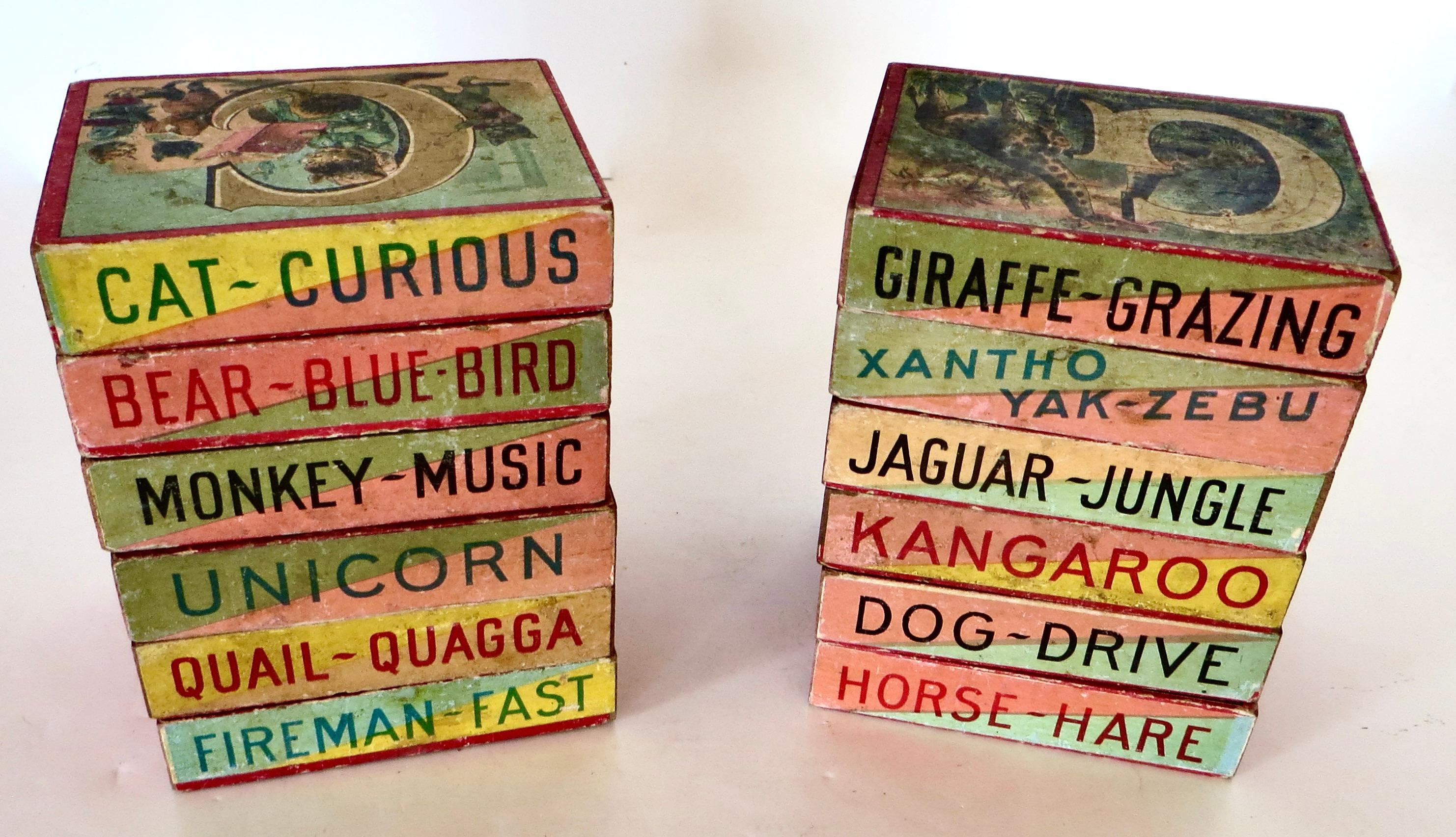 Américain Alphabet lithographié à thème animalier du 19e siècle pour enfants 