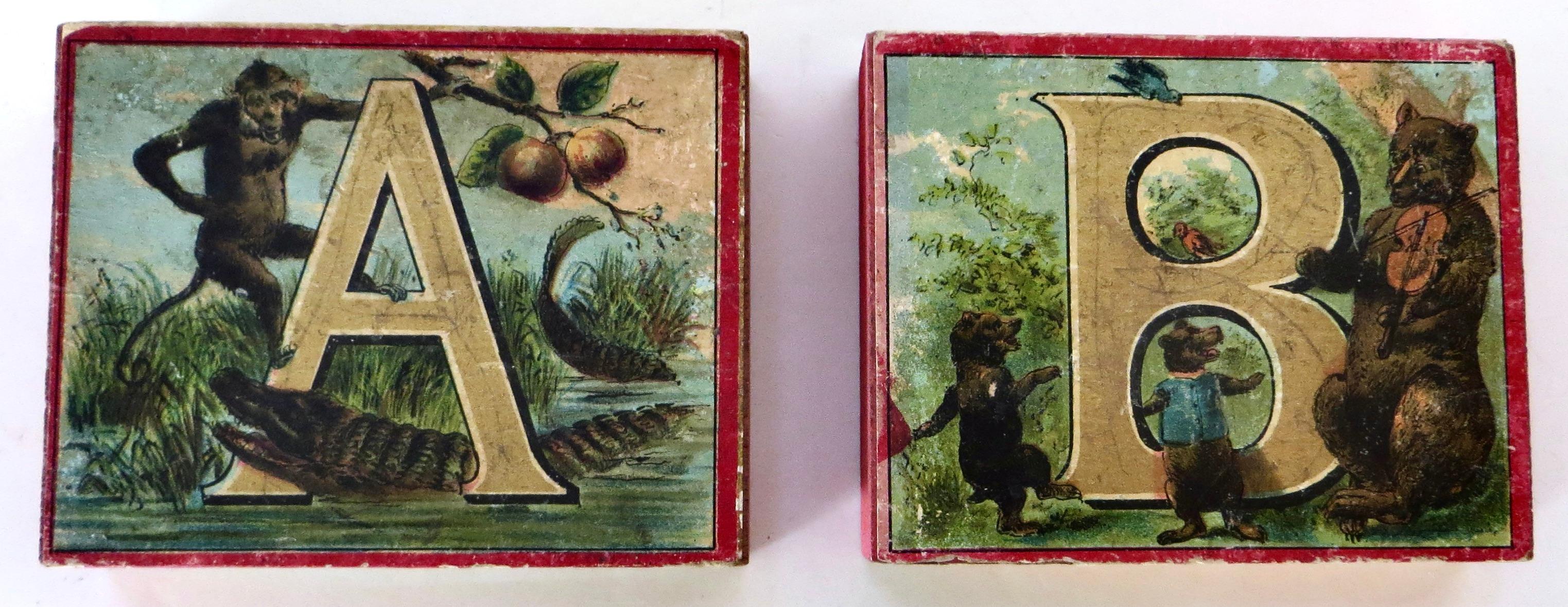 Alphabet lithographié à thème animalier du 19e siècle pour enfants 