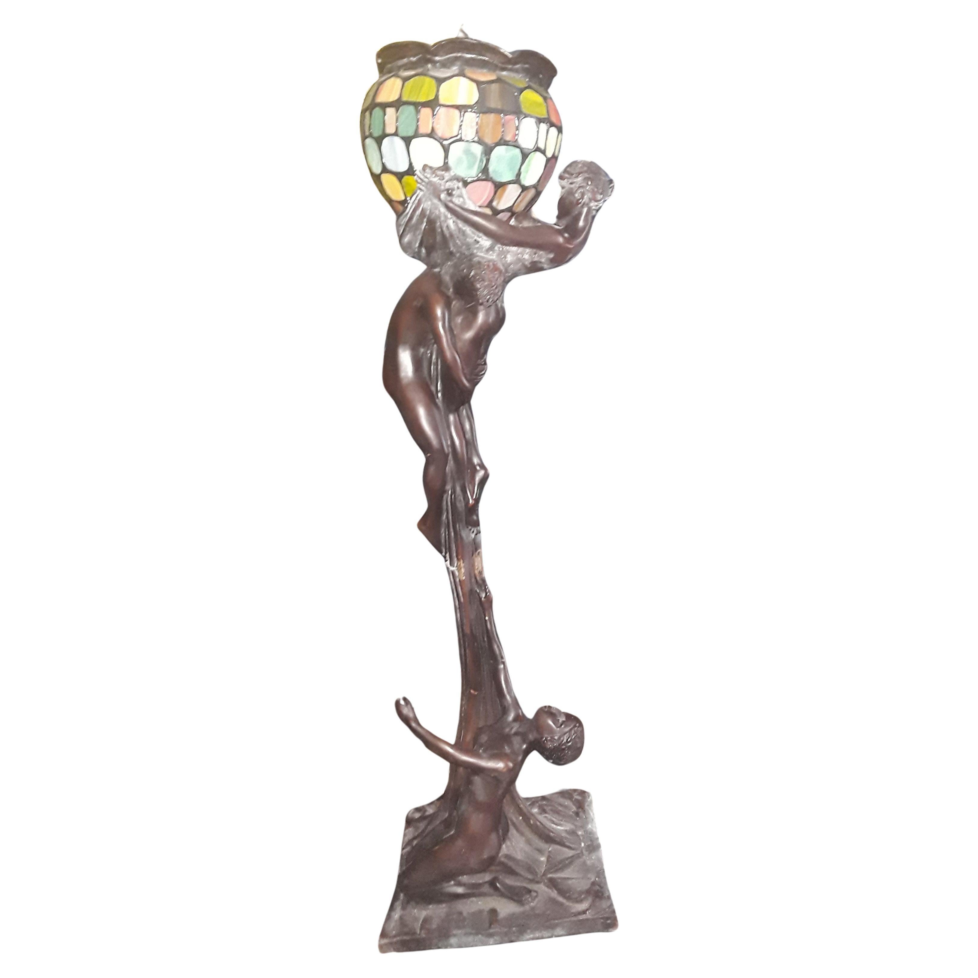 19thc Antique Art Nouveau Signed Bronze Figural Huge Table Lamp Gustav Gurschner