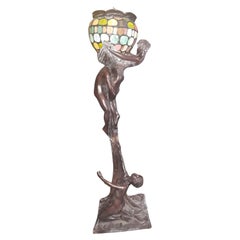19thc Antique Art Nouveau Signed Bronze Figural Huge Table Lamp Gustav Gurschner