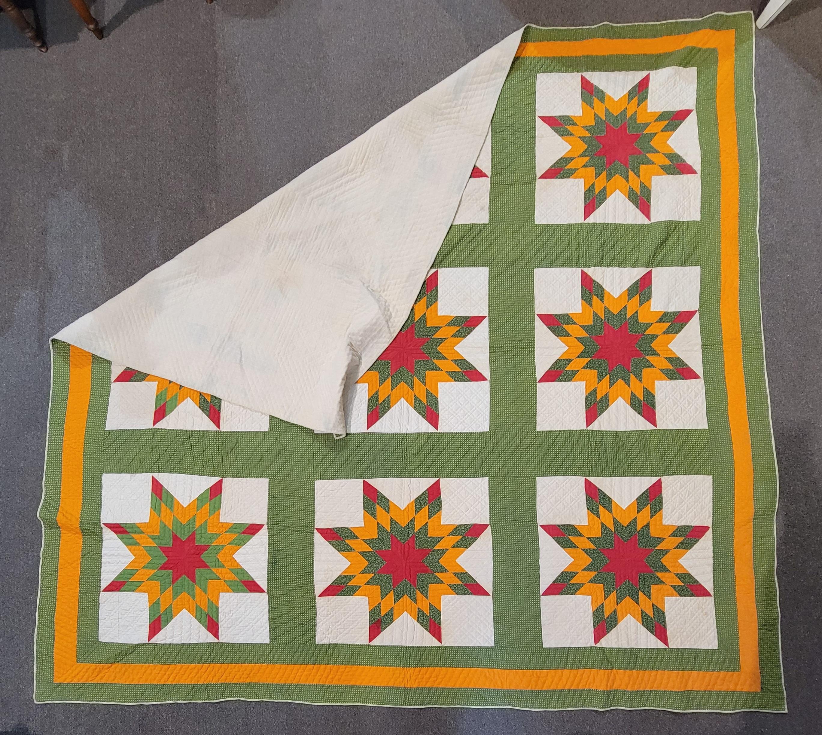 19th C. Antique Blazing Star Quilt, Pennsylvania In Good Condition For Sale In Los Angeles, CA