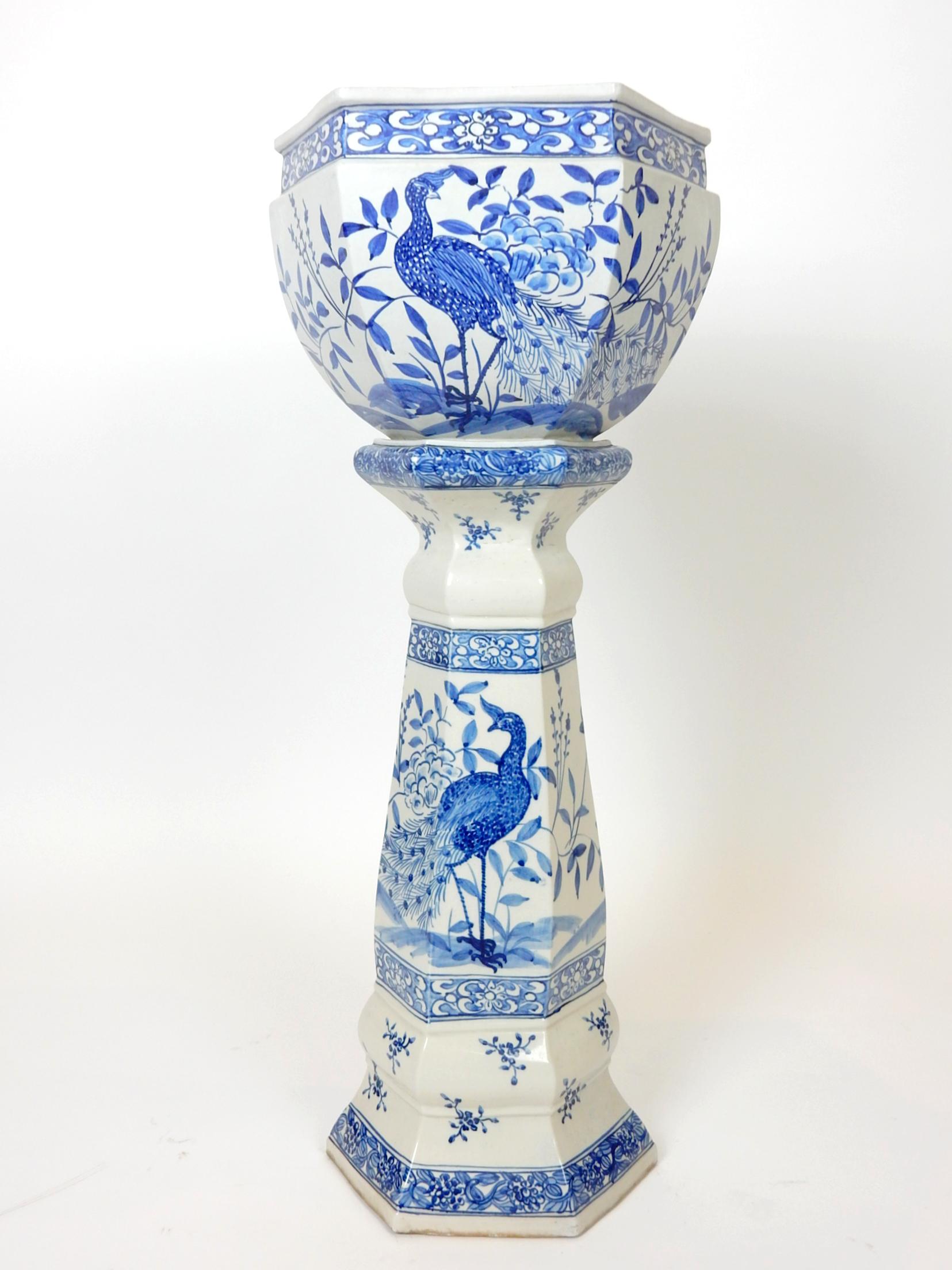 19thc Antique Chinese Blue and White Porcelain Jardinière Planter 2
