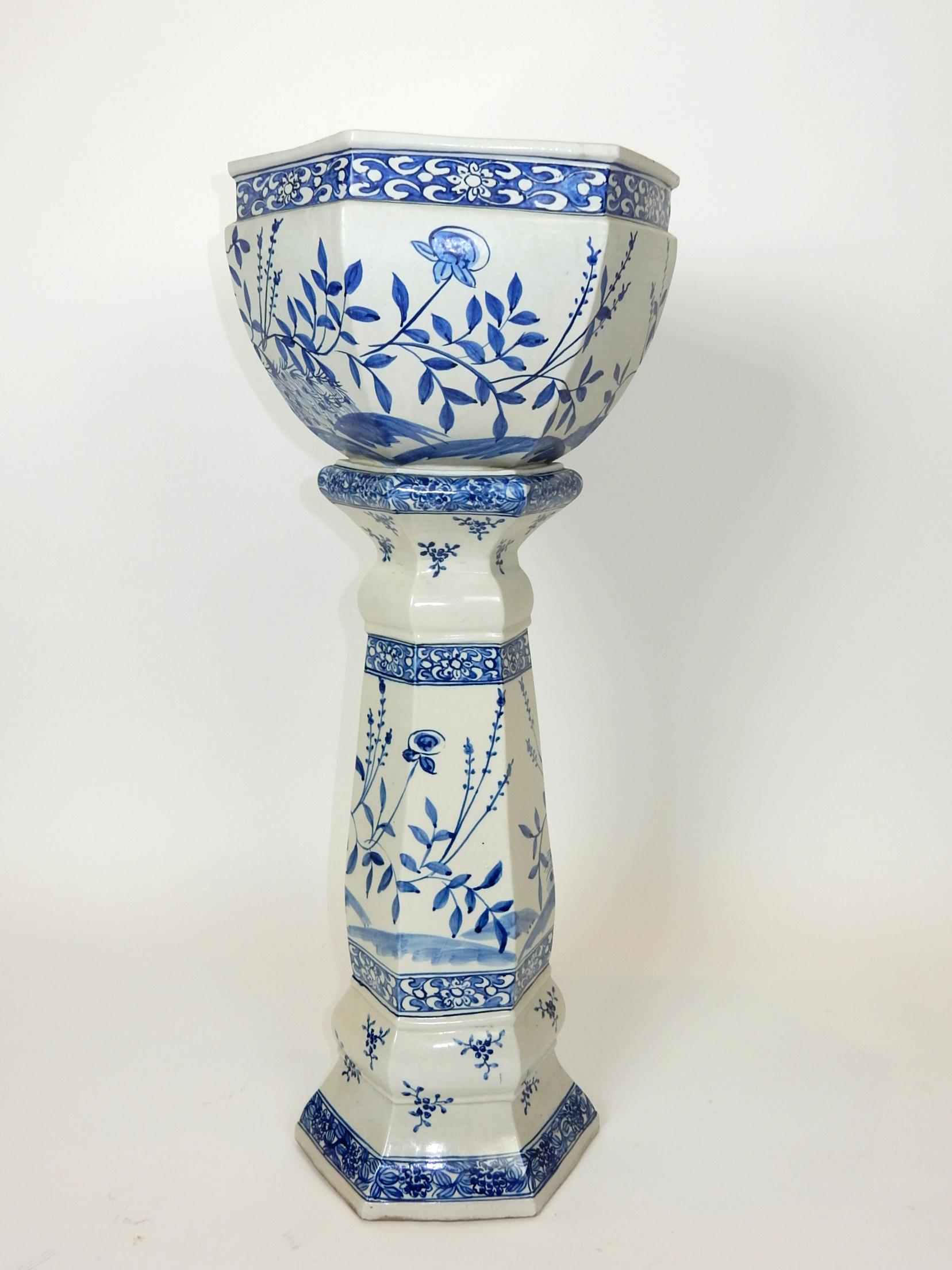 19th Century 19thc Antique Chinese Blue and White Porcelain Jardinière Planter