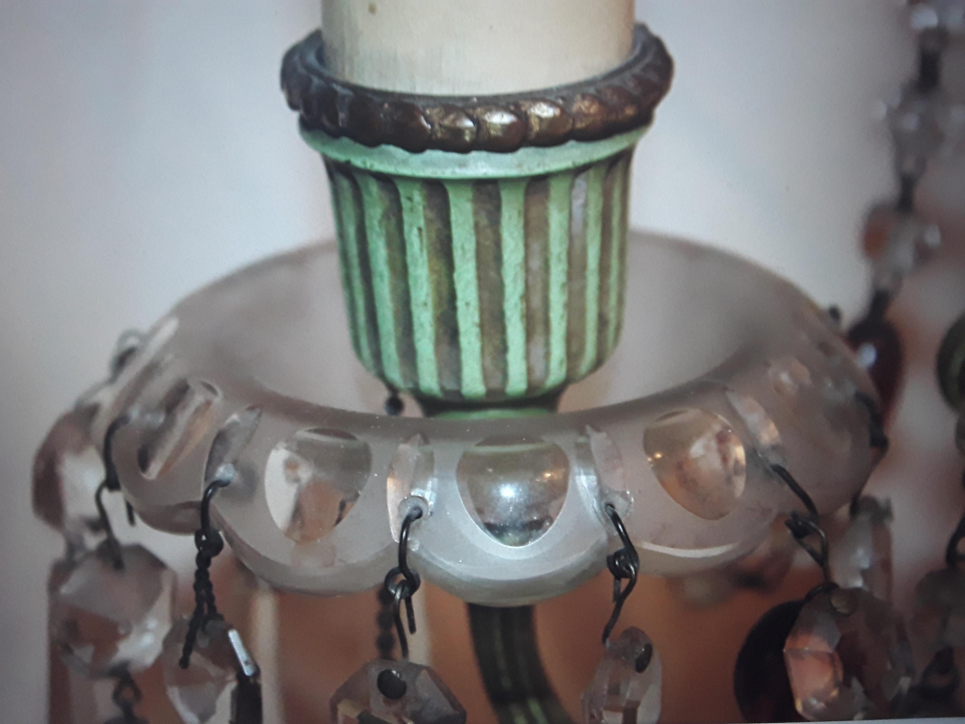 Anglais A.F.I.C C. 2 Light Frosted Cut Crystal Table Lamp/ Girandole, 19e siècle. en vente