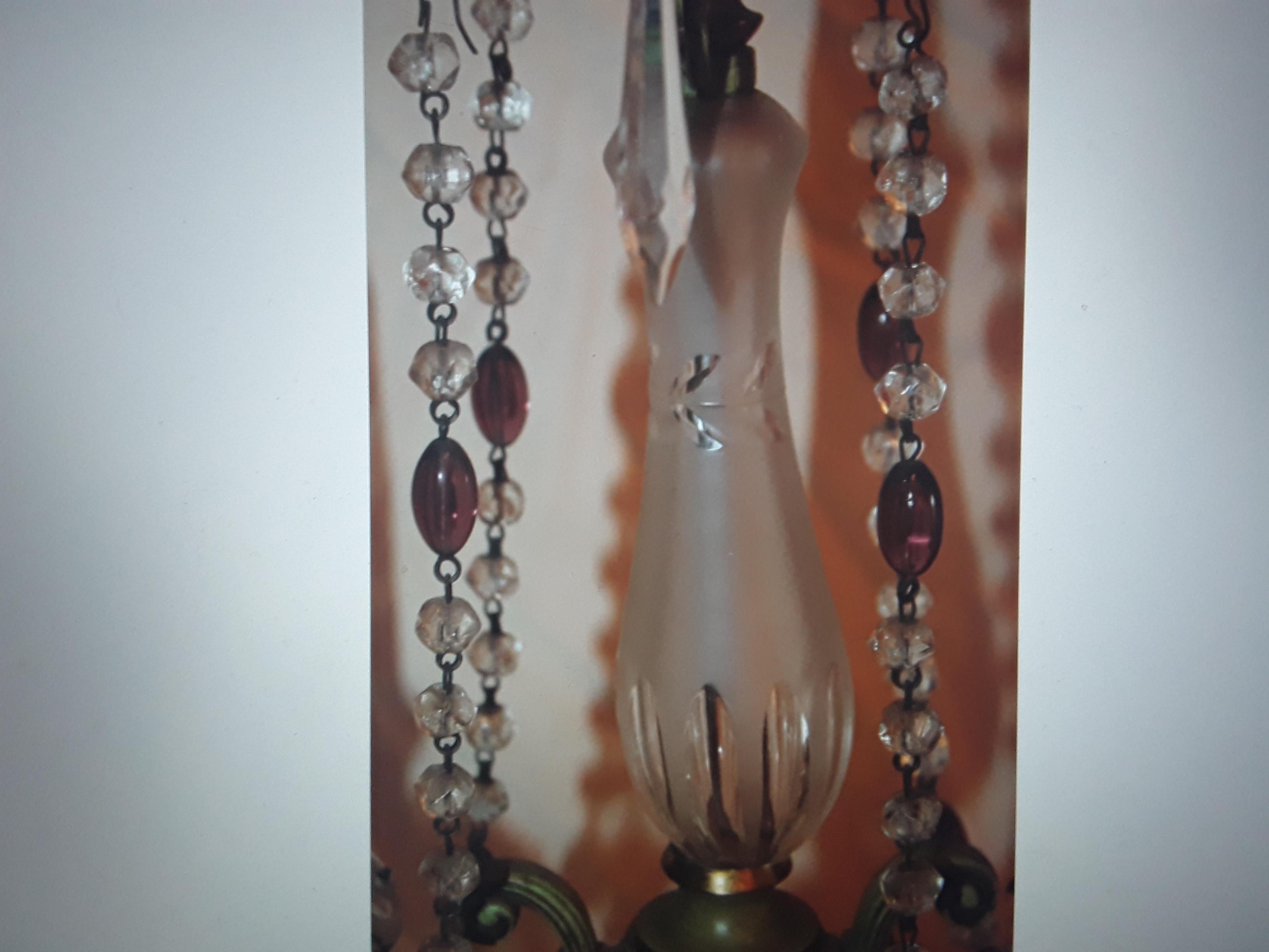 Fin du XIXe siècle A.F.I.C C. 2 Light Frosted Cut Crystal Table Lamp/ Girandole, 19e siècle. en vente