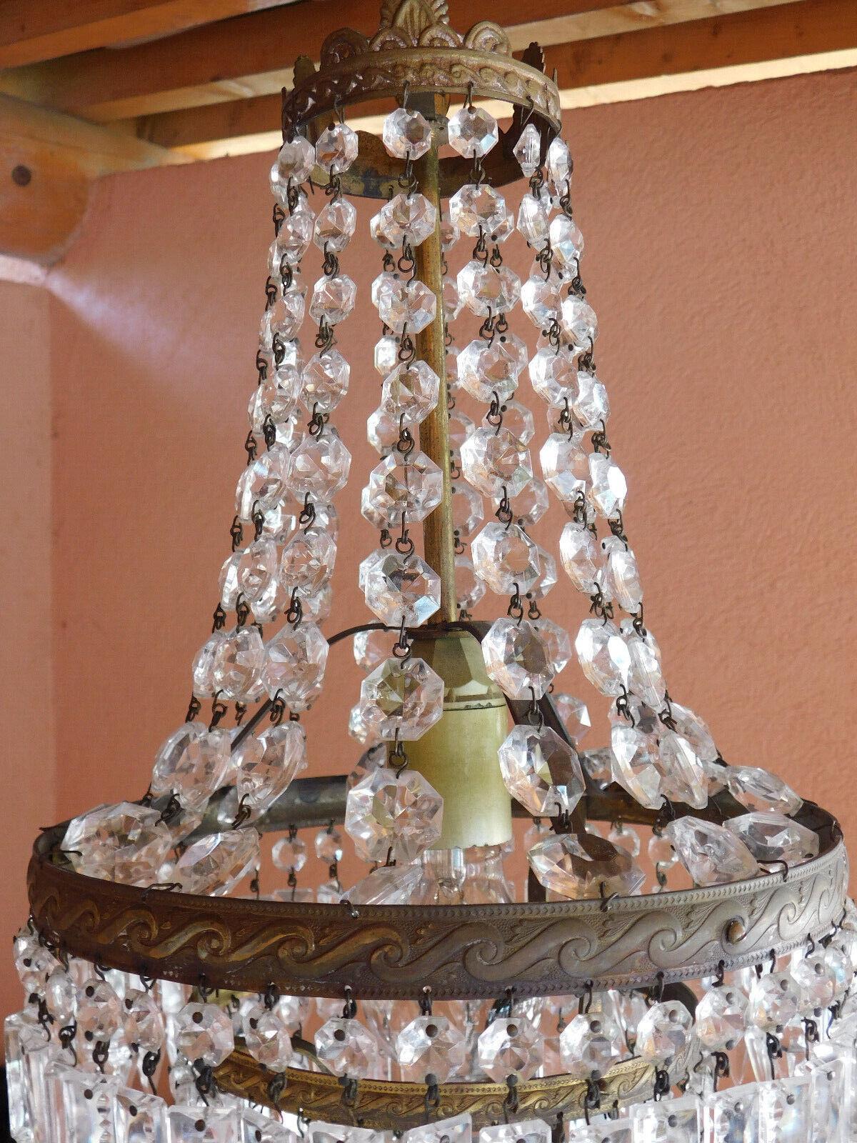 19thc Antique French Empire style Bronze & Cut Crystal Cascading Chandelier In Good Condition For Sale In Opa Locka, FL