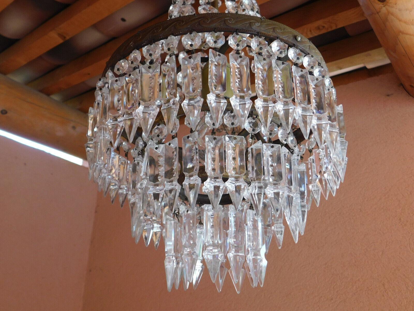 19thc Antique French Empire style Bronze & Cut Crystal Cascading Chandelier For Sale 1