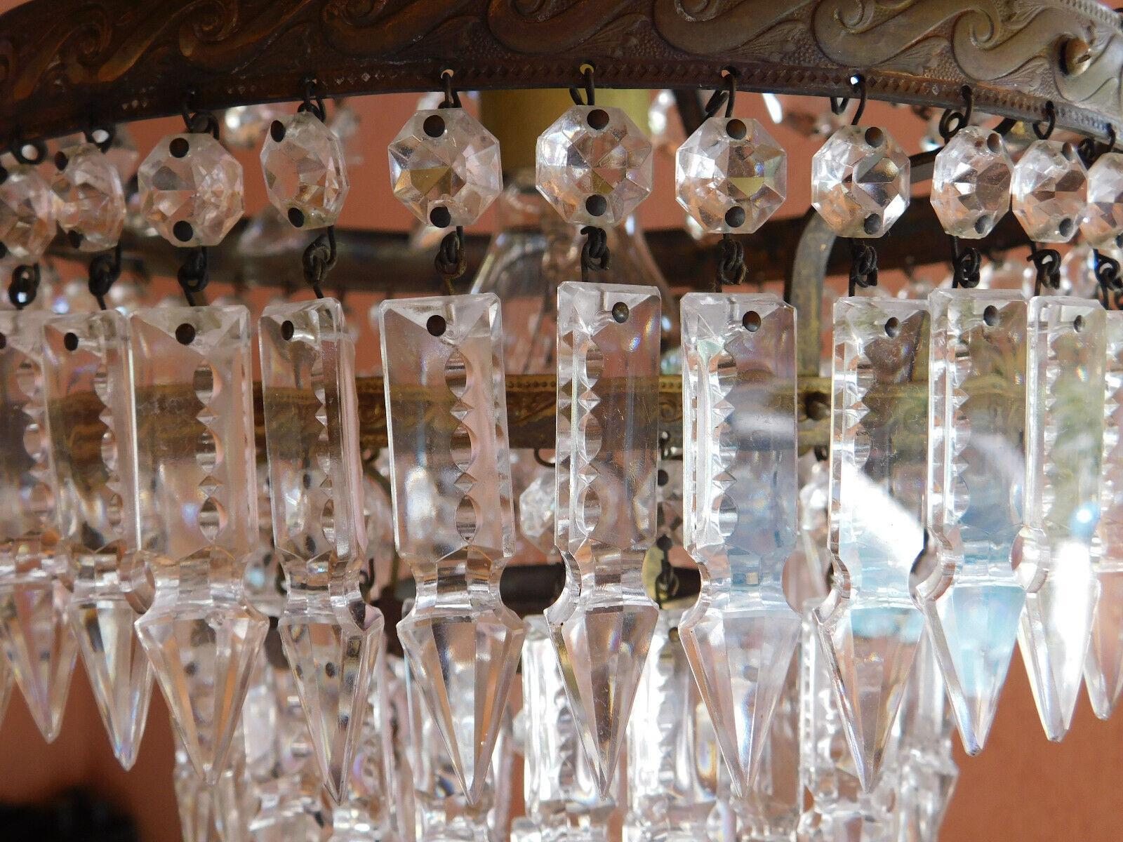 19thc Antique French Empire style Bronze & Cut Crystal Cascading Chandelier For Sale 5