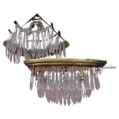 Pair 19thc Antique French Rococo Louis XV Dore Bronze w/ Crystal Corner Sconces