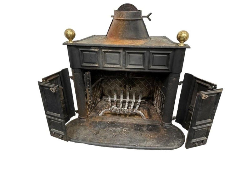 19thc Antique Iron Wood Burning Stove