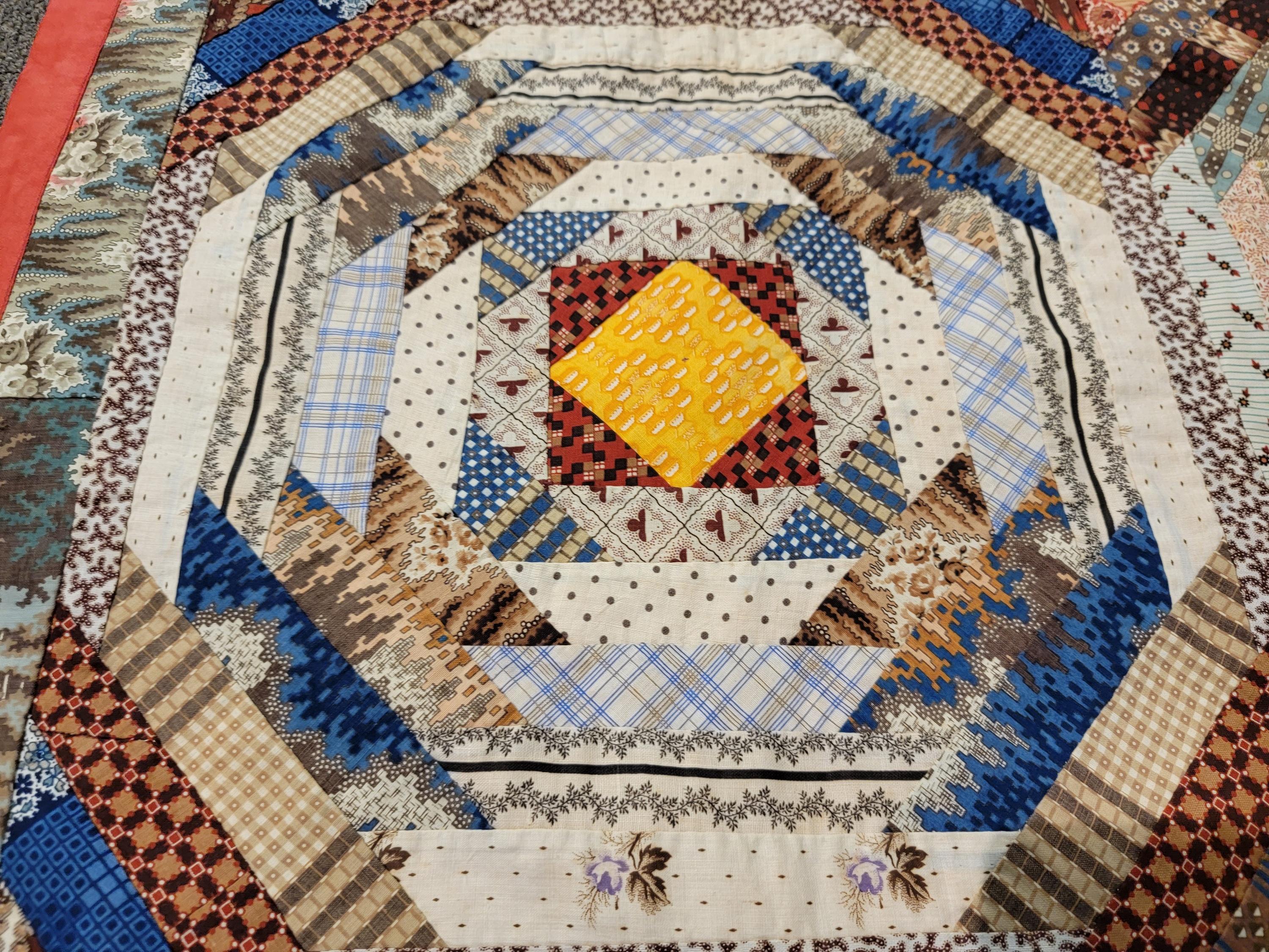Hand-Crafted 19thc Antique Quilt -Dated 1883 Pine Apple Log Cabin