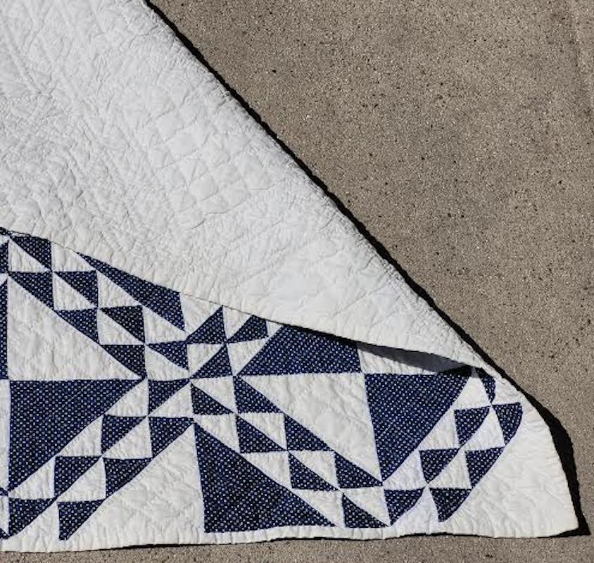 American 19Thc Antique Quilt in Blue & White For Sale