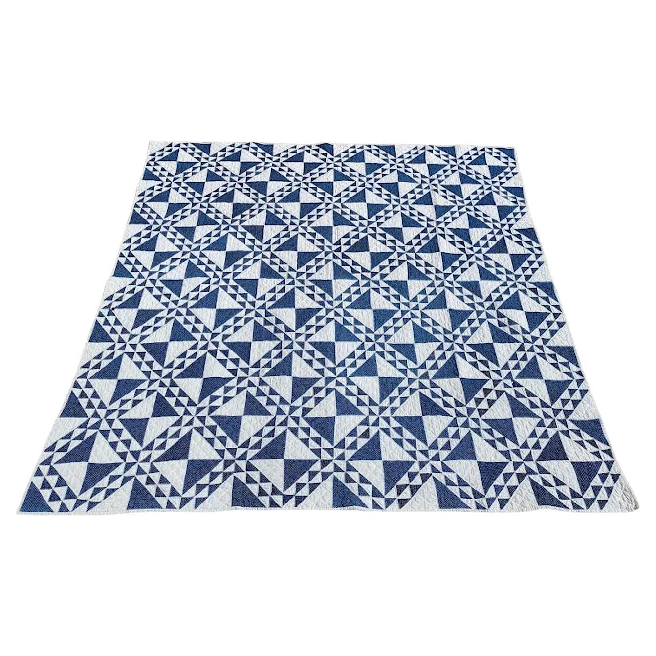 19Thc Antique Quilt in Blue & White For Sale