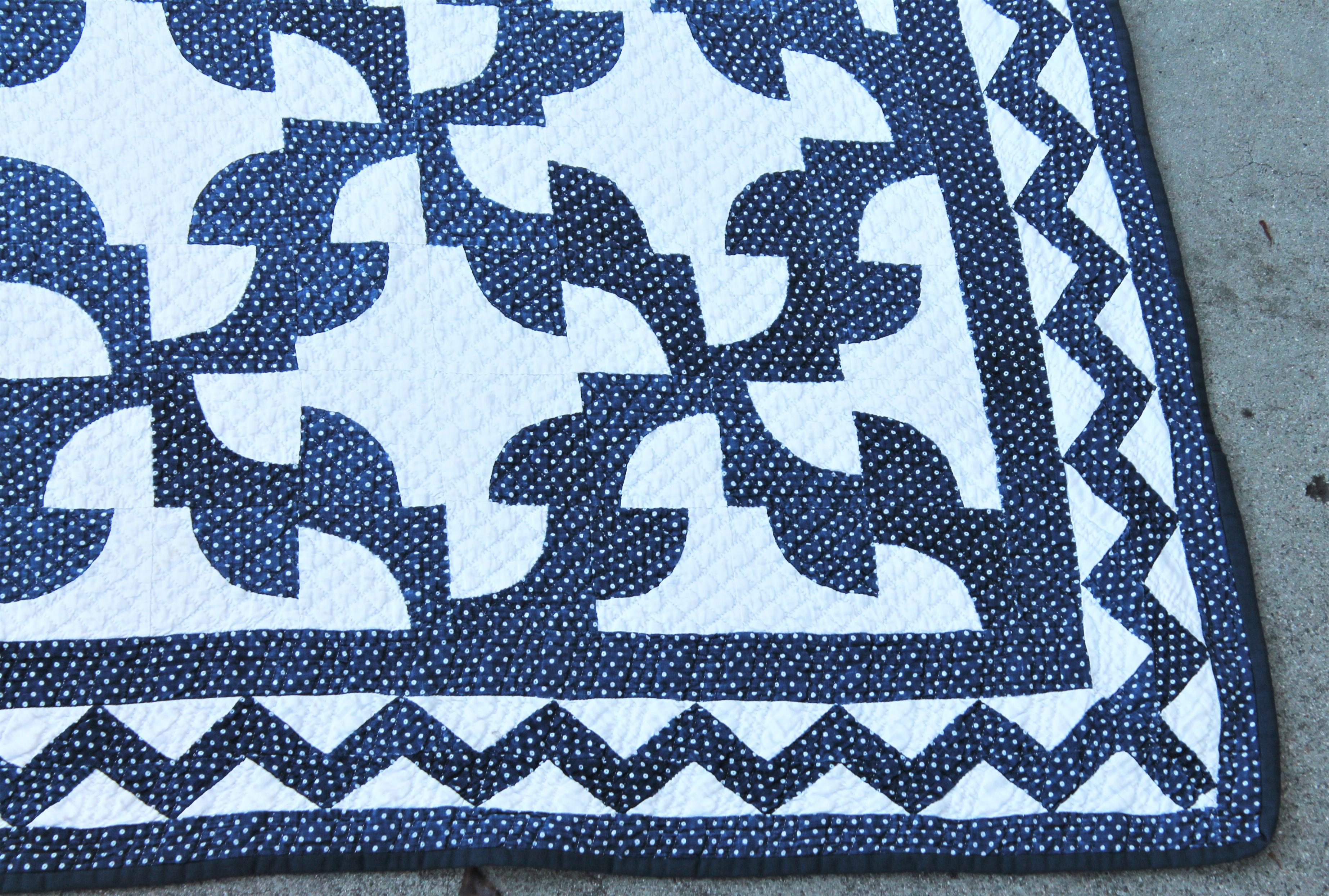 Country 19th Century Antique Quilt in Indigo Blue and White