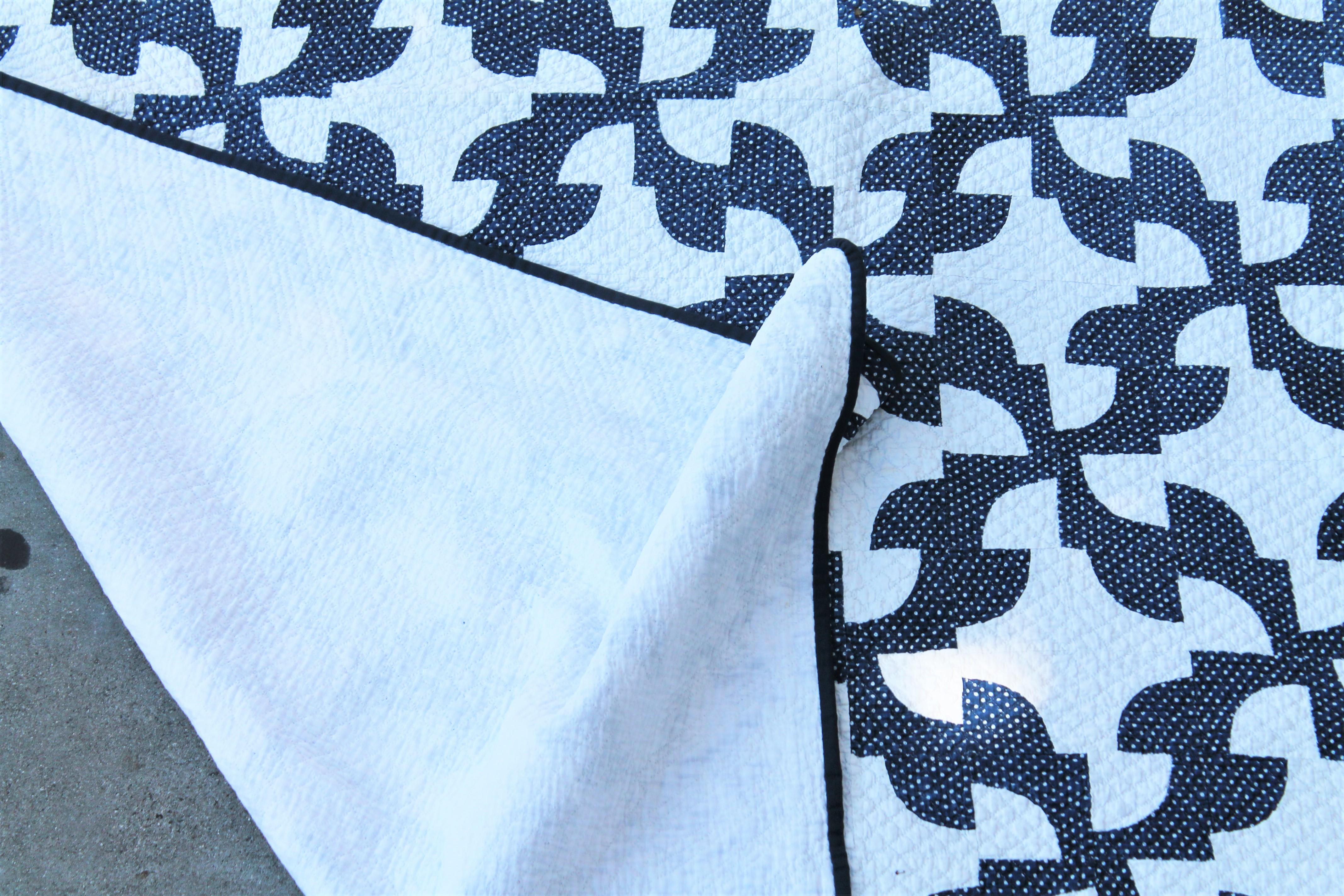 Hand-Crafted 19th Century Antique Quilt in Indigo Blue and White