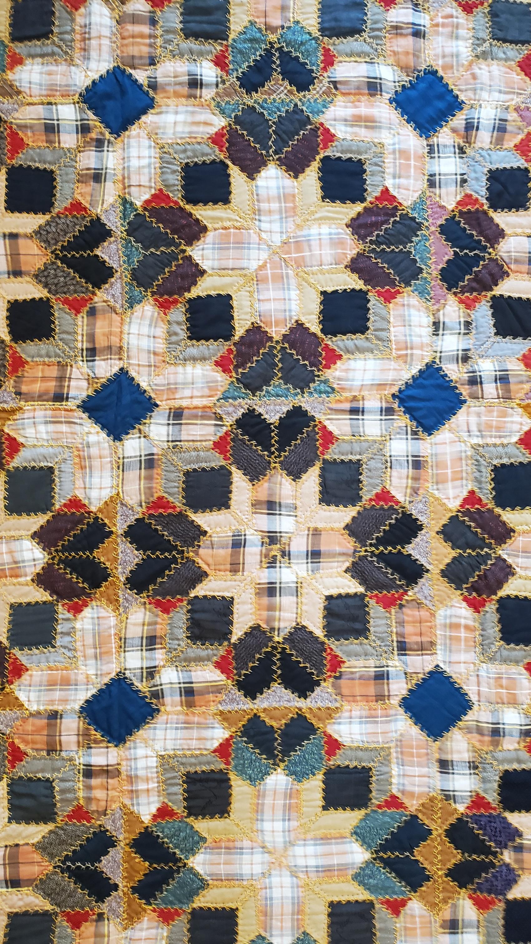 American 19thc Antique Quilt Mennonite Wool Stars with Embroidery For Sale
