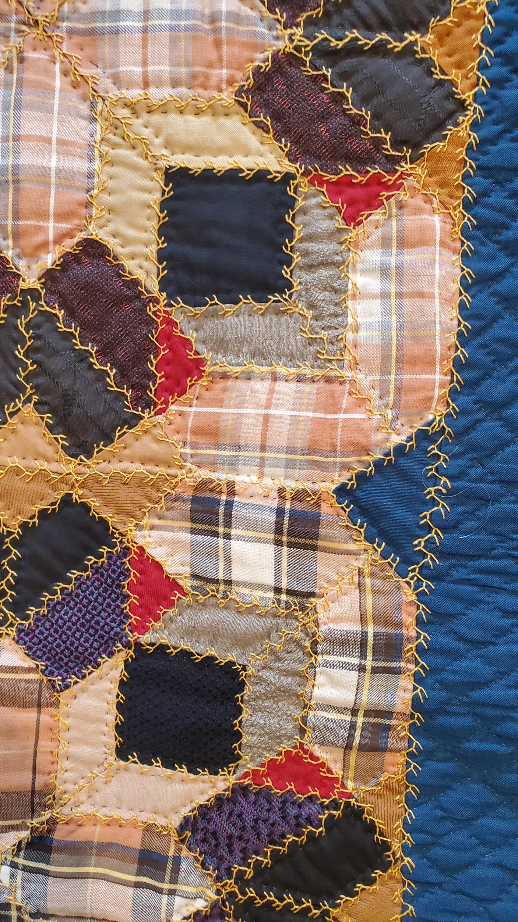 Hand-Crafted 19thc Antique Quilt Mennonite Wool Stars with Embroidery For Sale