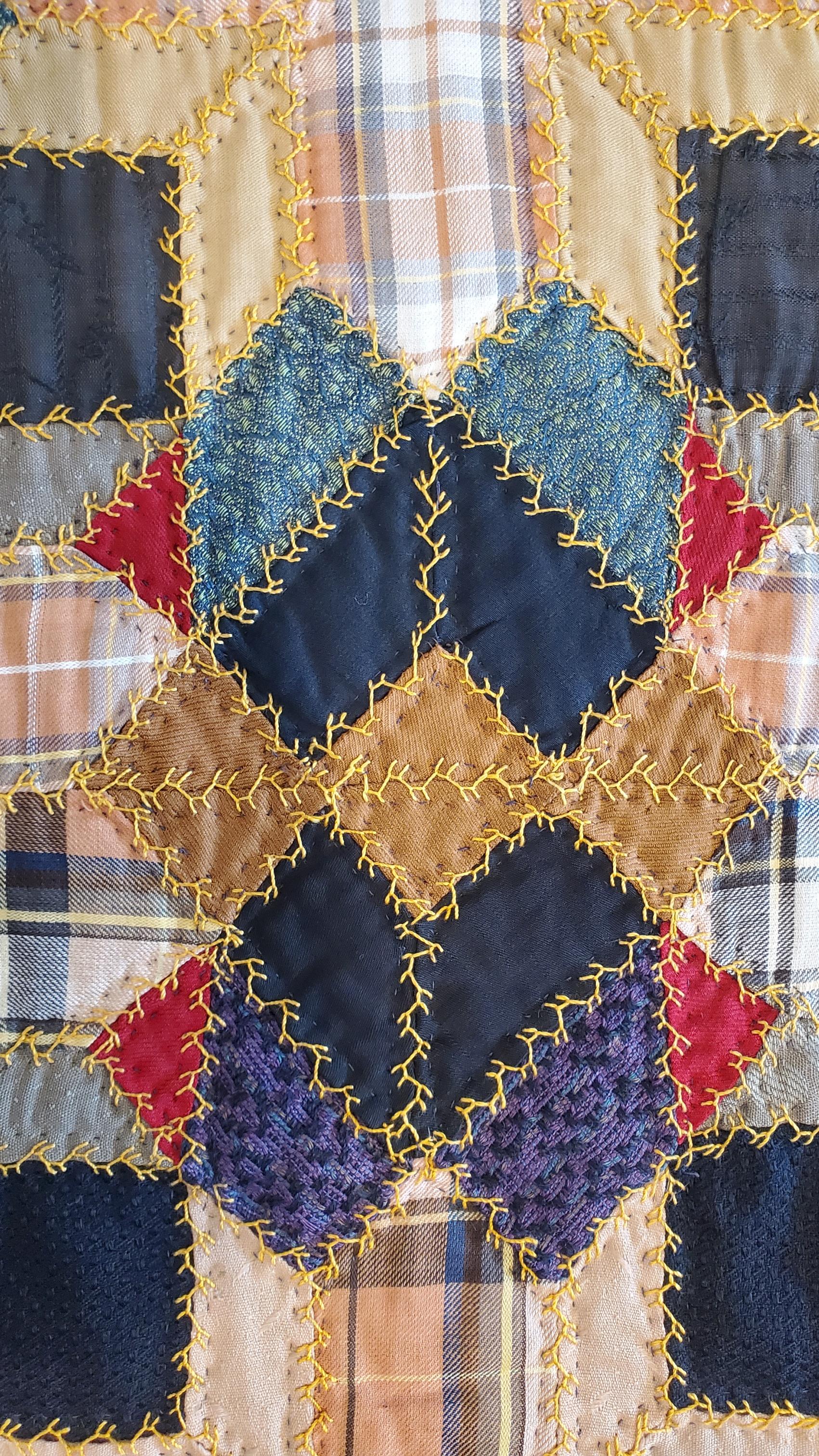 19thc Antique Quilt Mennonite Wool Stars with Embroidery In Good Condition For Sale In Los Angeles, CA