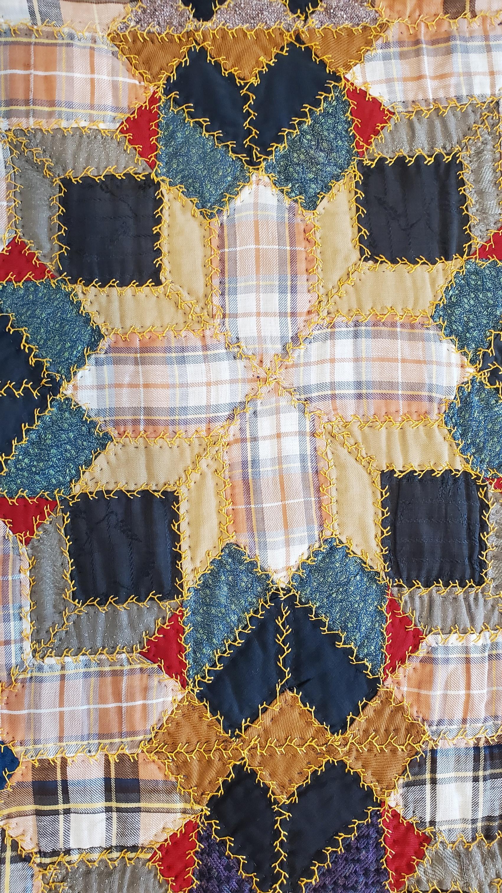 19thc Antique Quilt Mennonite Wool Stars with Embroidery For Sale 1