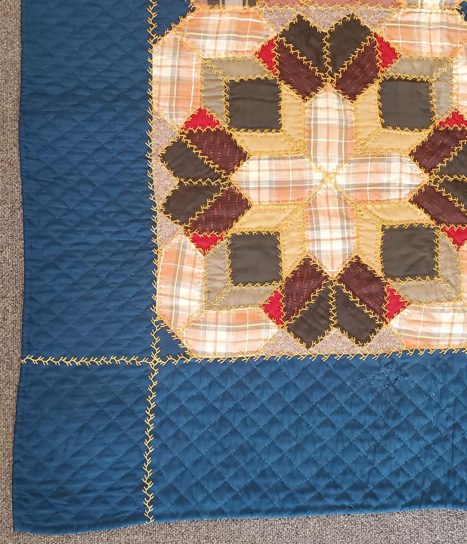 19thc Antique Quilt Mennonite Wool Stars with Embroidery For Sale 2