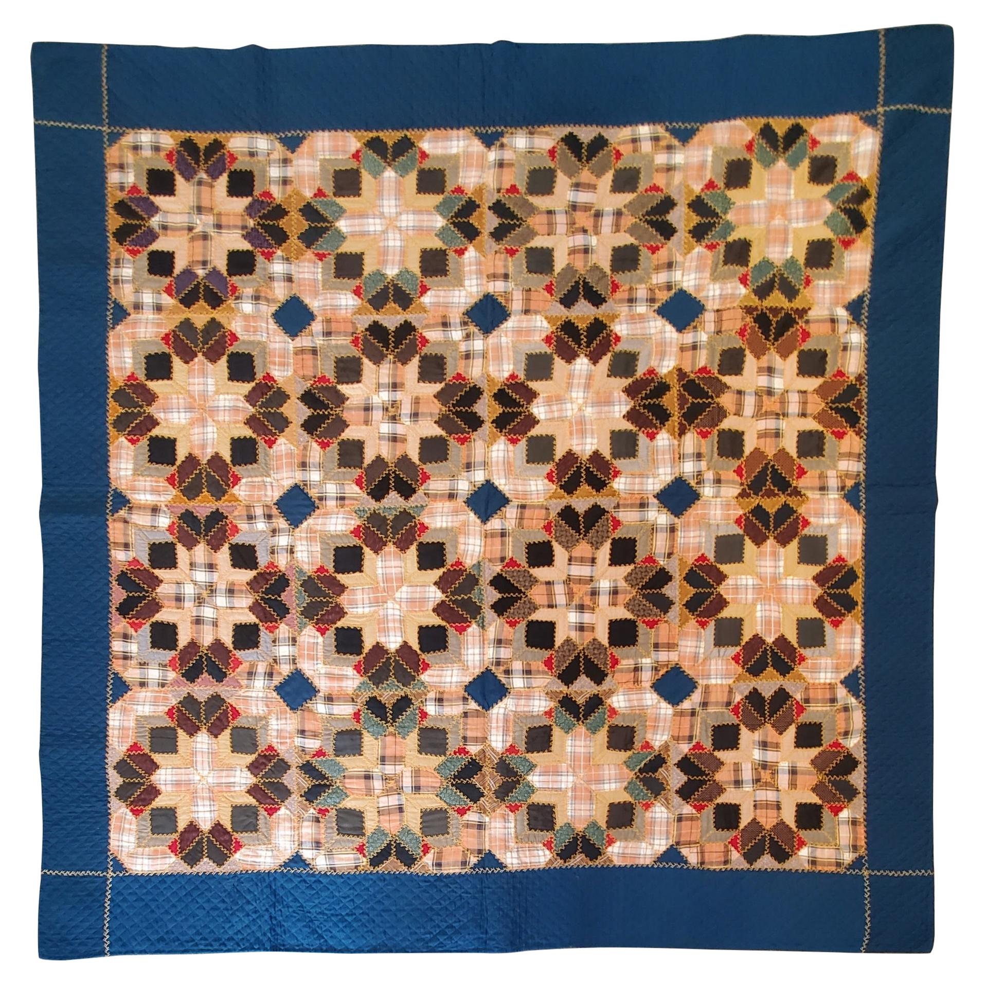 19thc Antique Quilt Mennonite Wool Stars with Embroidery