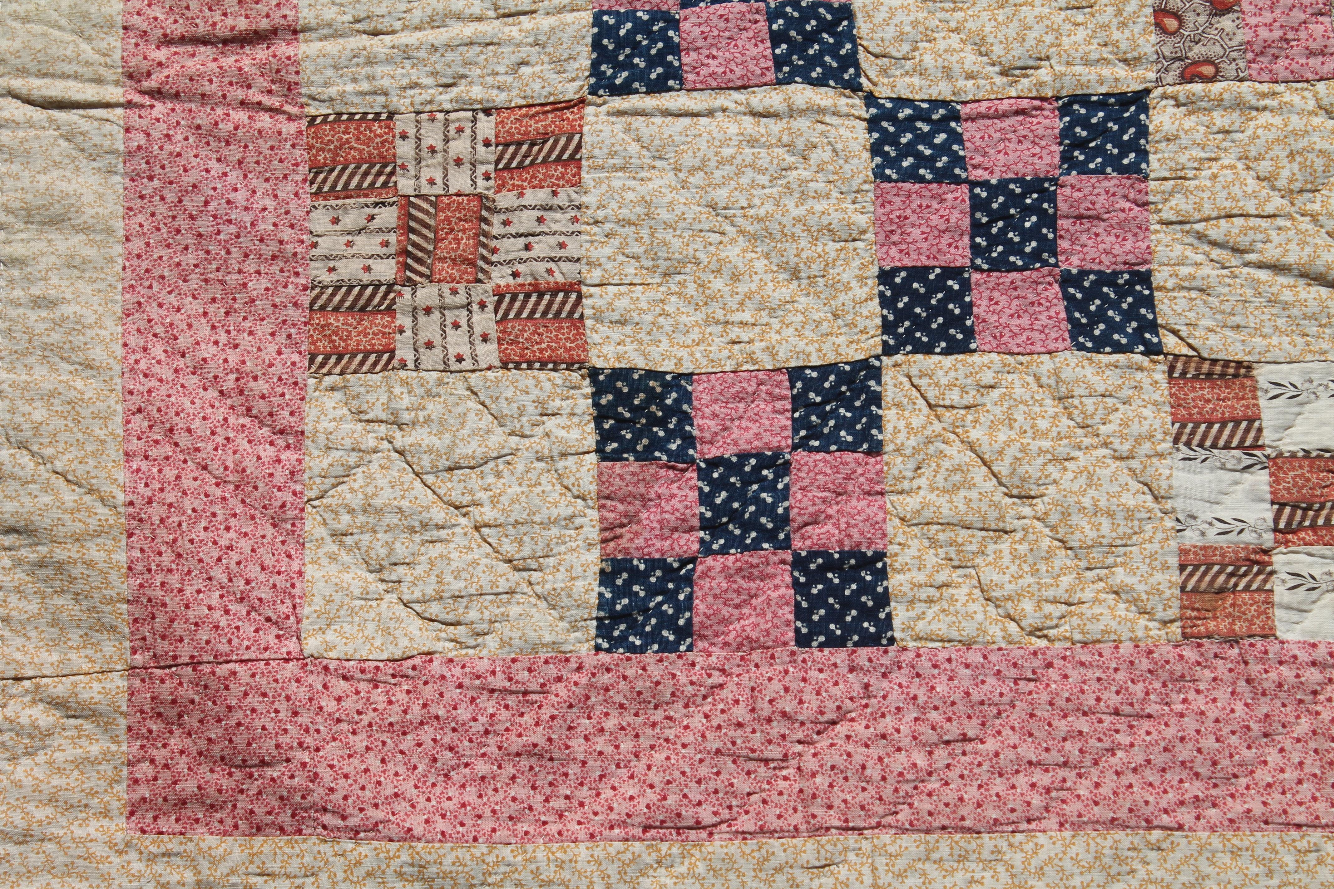 antiker Quilt aus dem 19. Jahrhundert:: Poststempel Neun-Patch-Kette (Baumwolle)