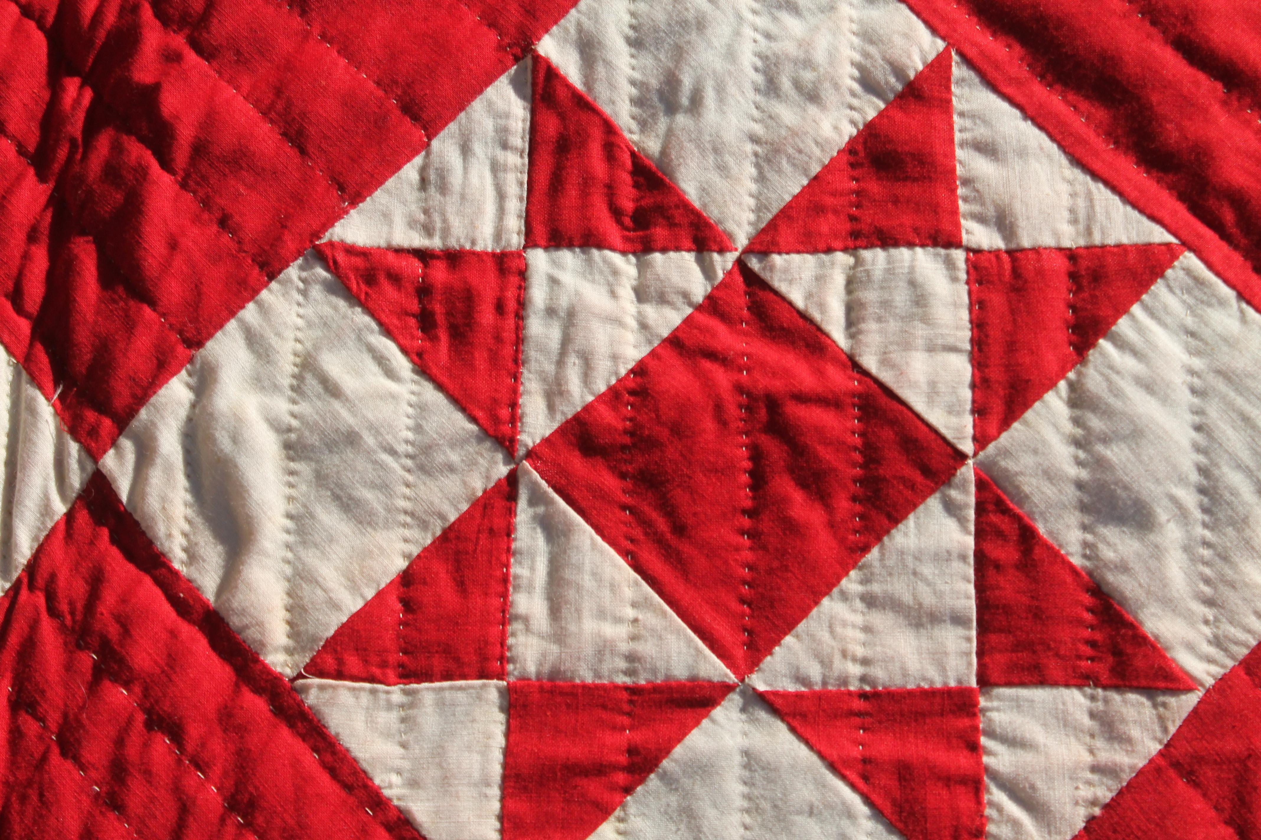 19th Century 19thc Antique Quilt Turkey Red Stars