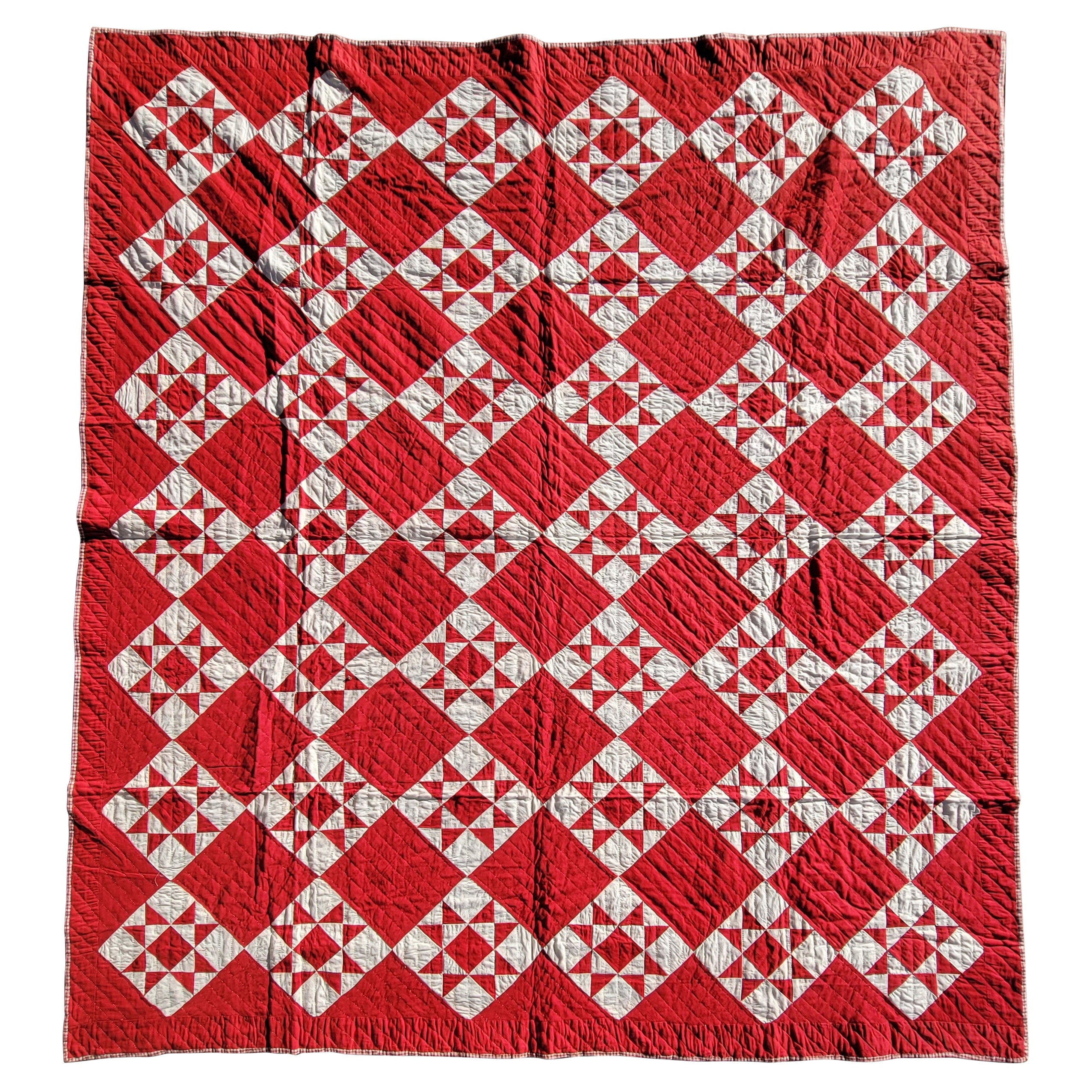 19thc Antique Quilt Turkey Red Stars