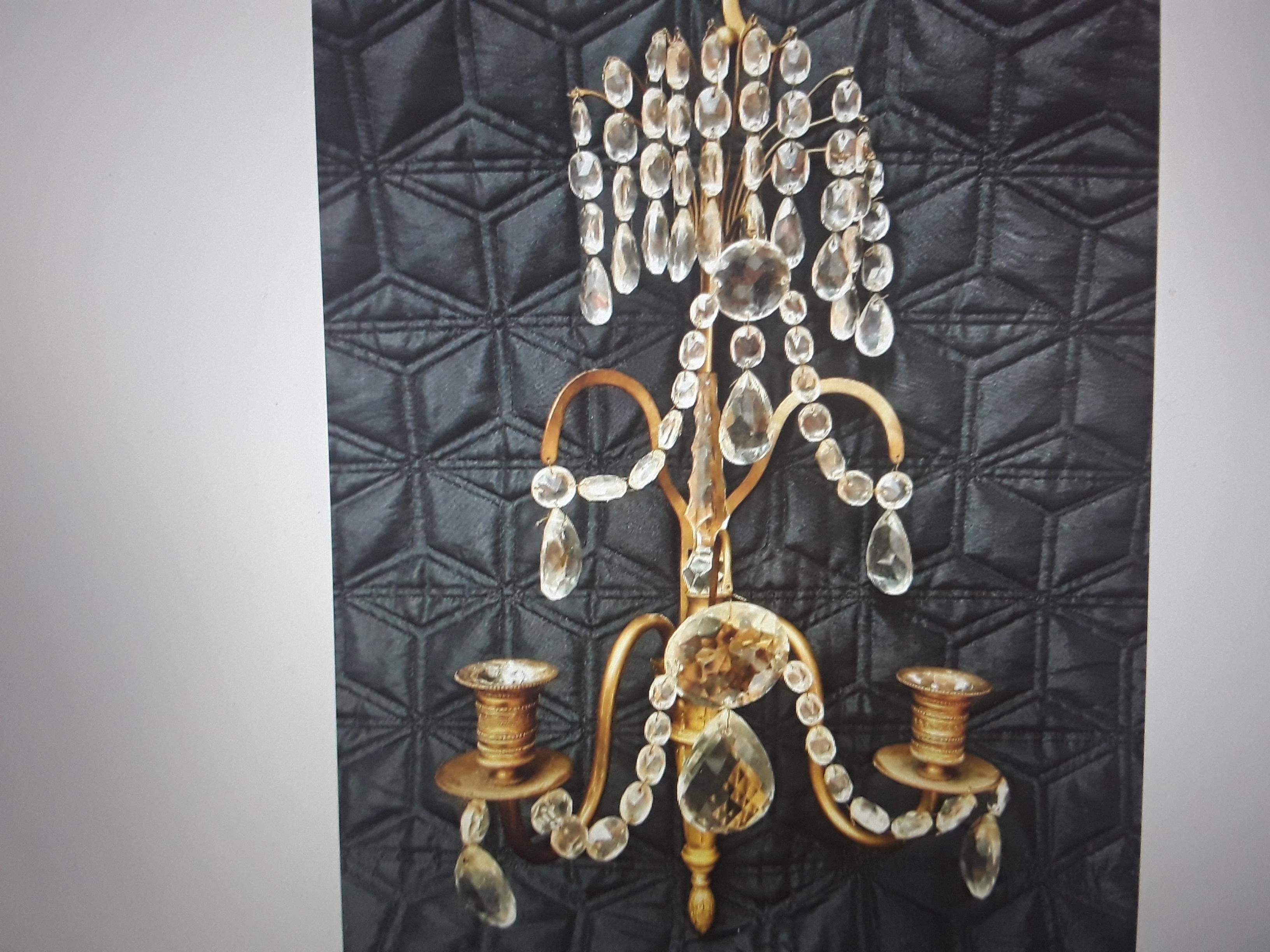 19thc Antique Russian Baltic Bronze/ Cut Crystal Wall Lamp/ Sconce. This sconce is in unelectrified state. Candlelight.